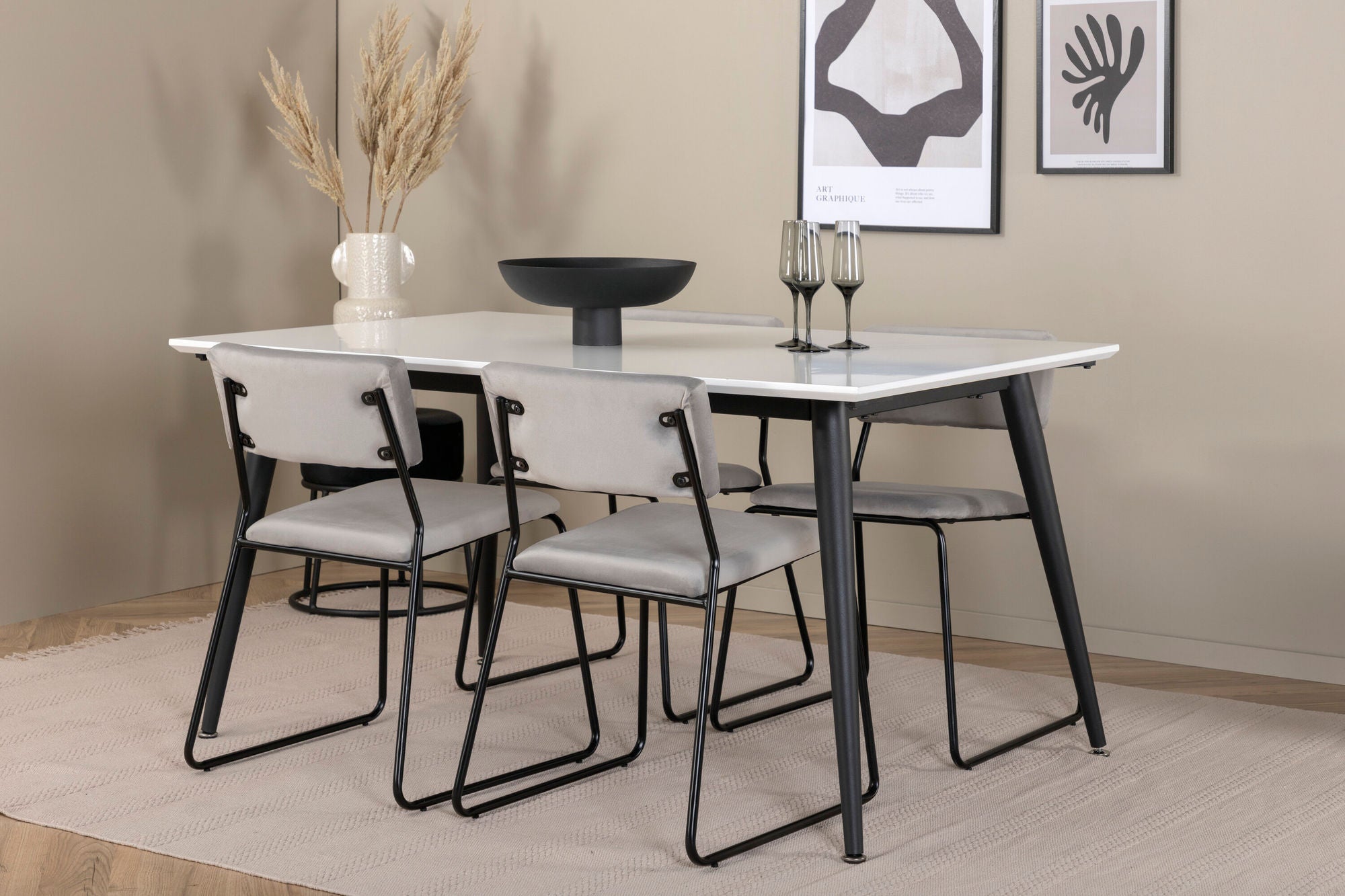 Venture Home Jimmy spisebord - Black / White HPL+Kenth stol - Black / Light Grey Velvet_4