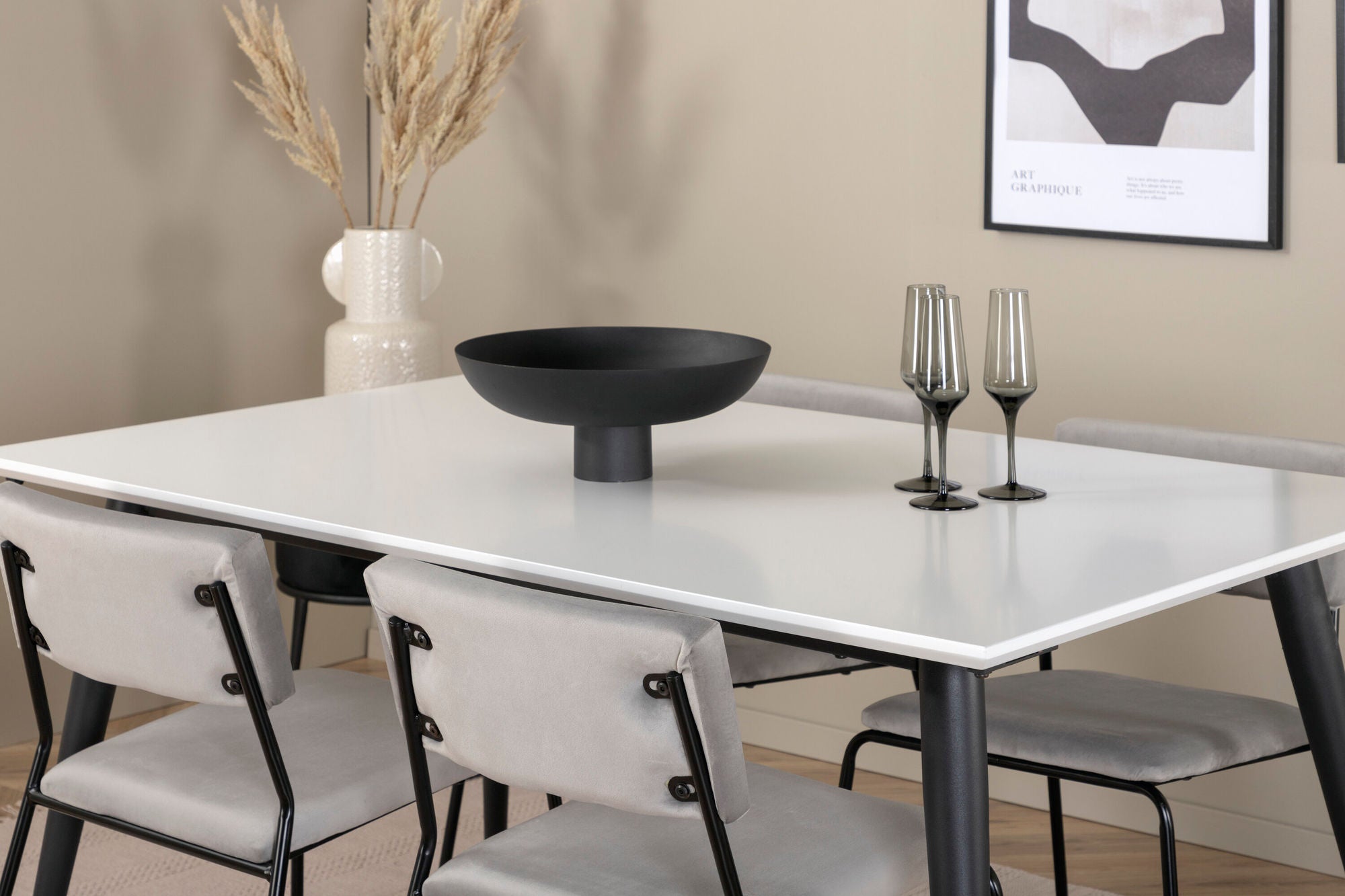 Venture Home Jimmy spisebord - Black / White HPL+Kenth stol - Black / Light Grey Velvet_4