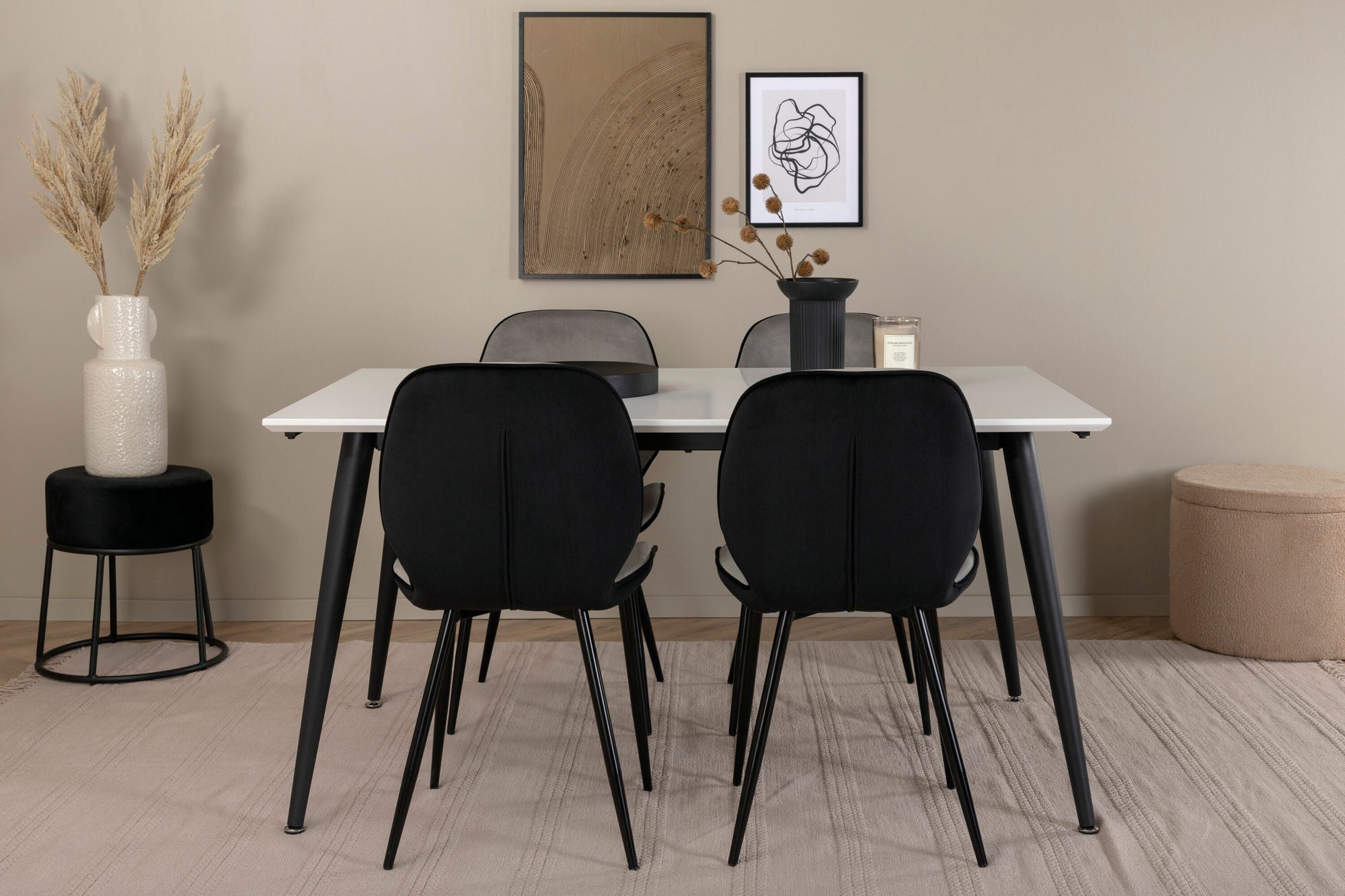 Venture Home Jimmy spisebord - Black / White HPL+Emma stol - Black / Black and Light Grey Black Velvet in Back Grey Velvet in front_4
