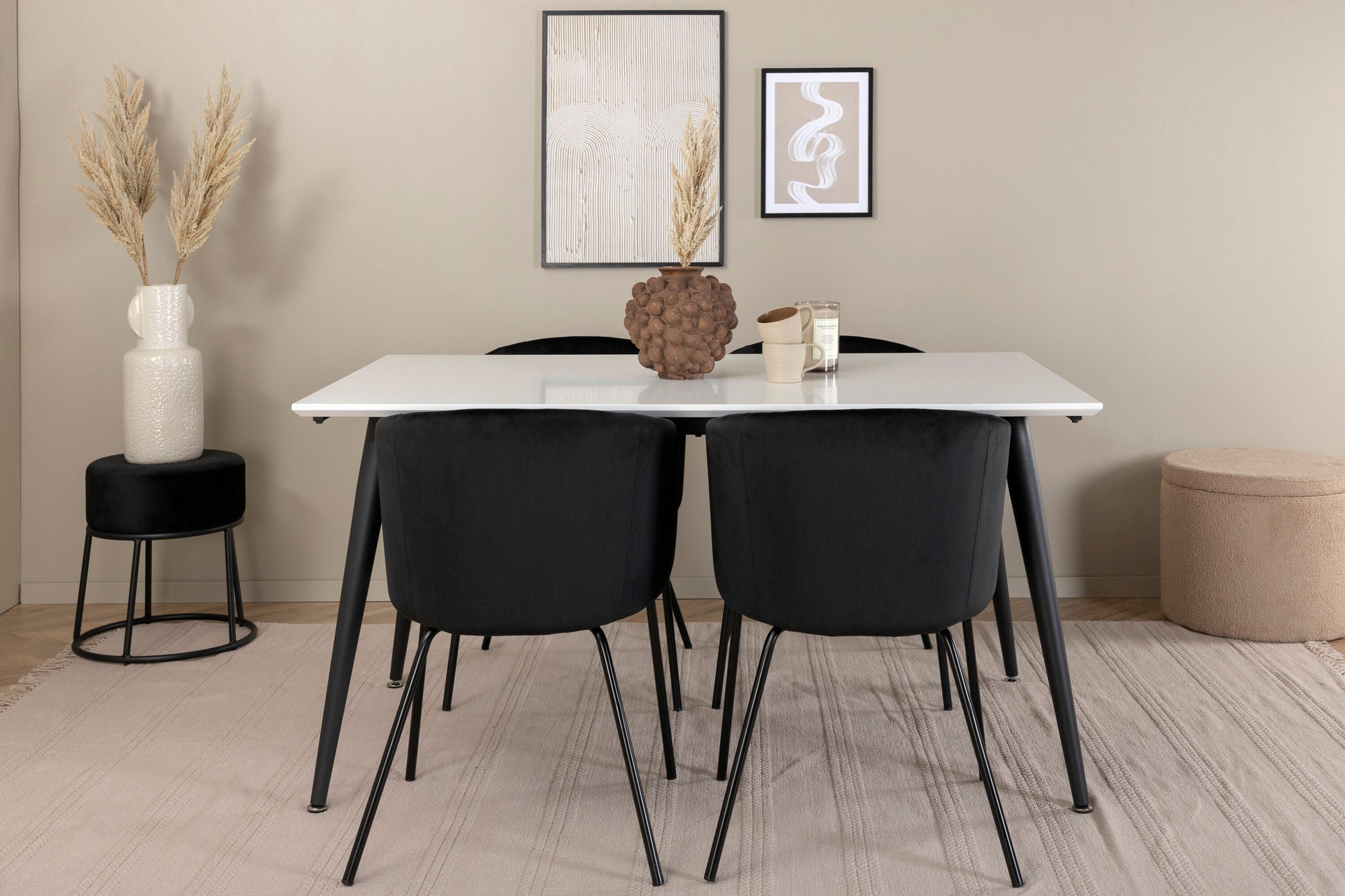Venture Home Jimmy spisebord - Black / White HPL+Berit stol - Black / Black Velvet_4