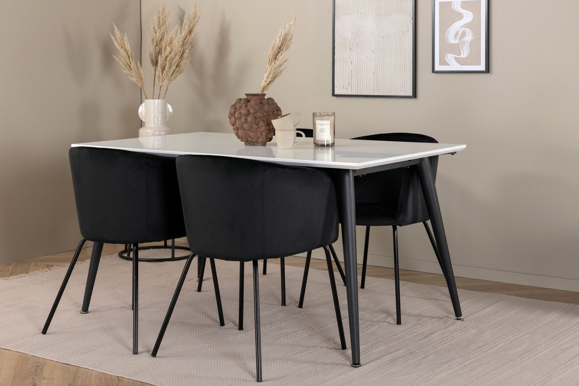 Venture Home Jimmy spisebord - Black / White HPL+Berit stol - Black / Black Velvet_4