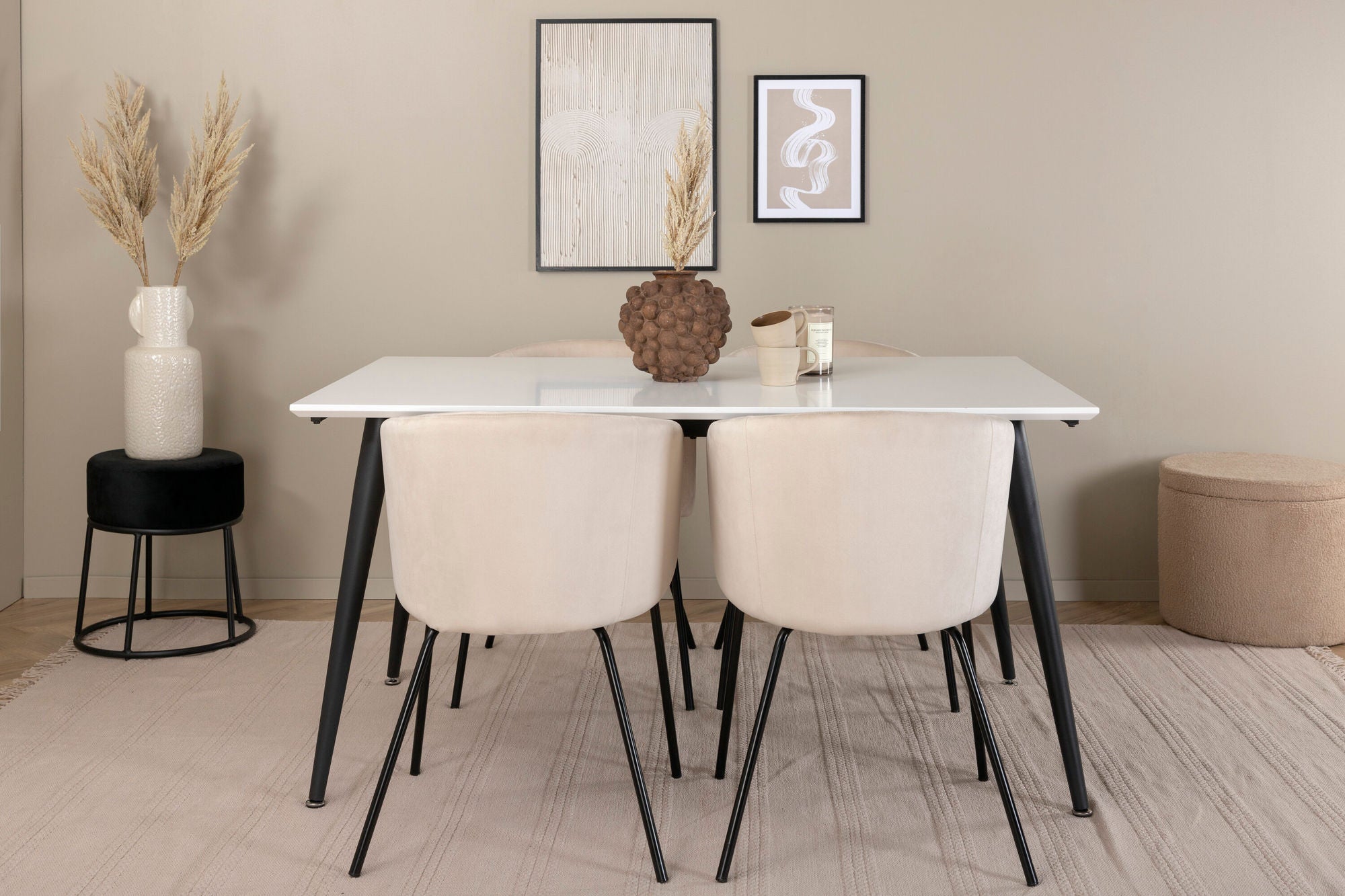 Venture Home Jimmy spisebord - Black / White HPL+Berit stol - Black / Beige Velvet_4