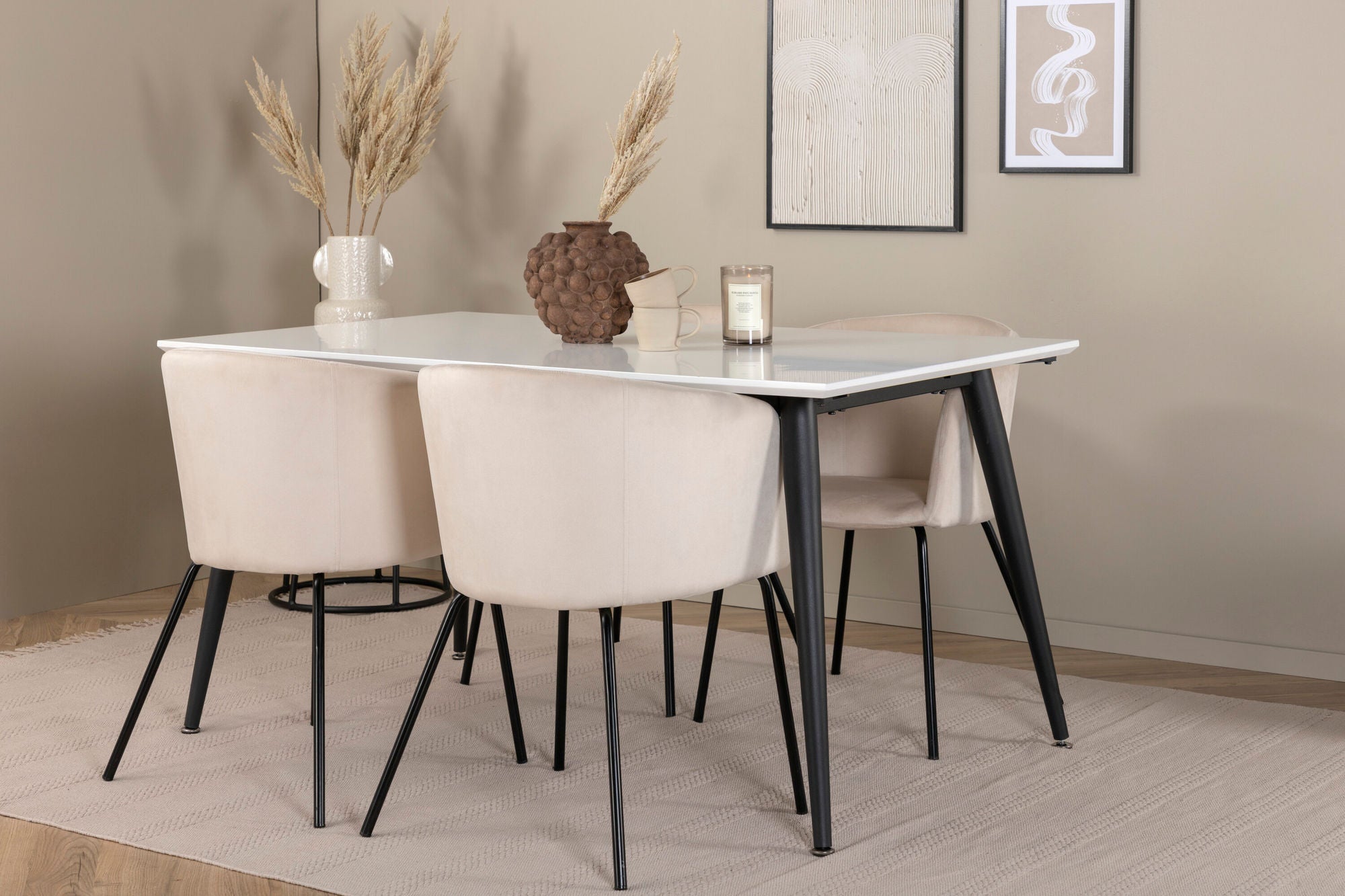 Venture Home Jimmy spisebord - Black / White HPL+Berit stol - Black / Beige Velvet_4