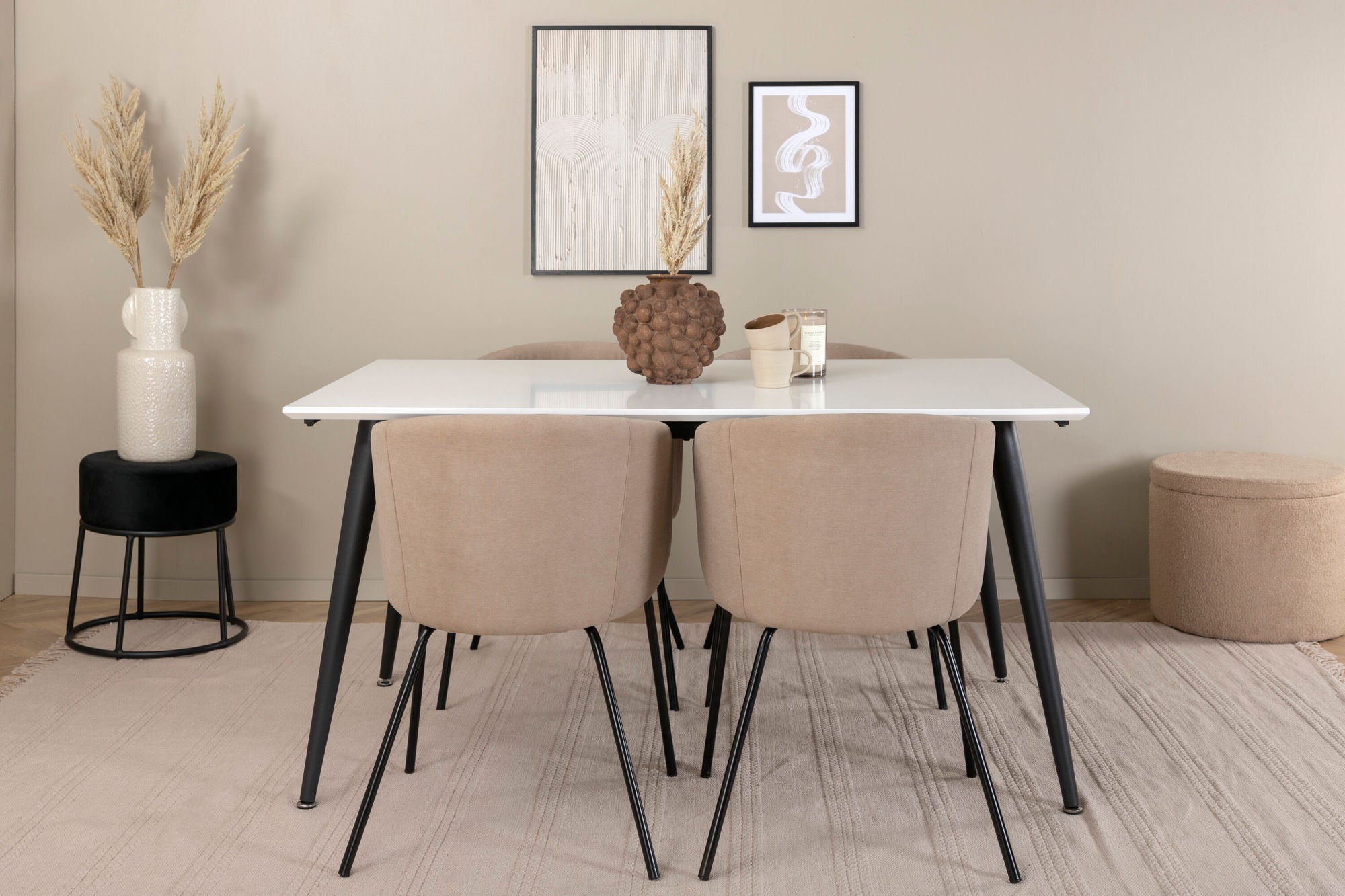Venture Home Jimmy spisebord - Black / White HPL+Berit stol - Black / Beige Fabric (Polyester linen )_4