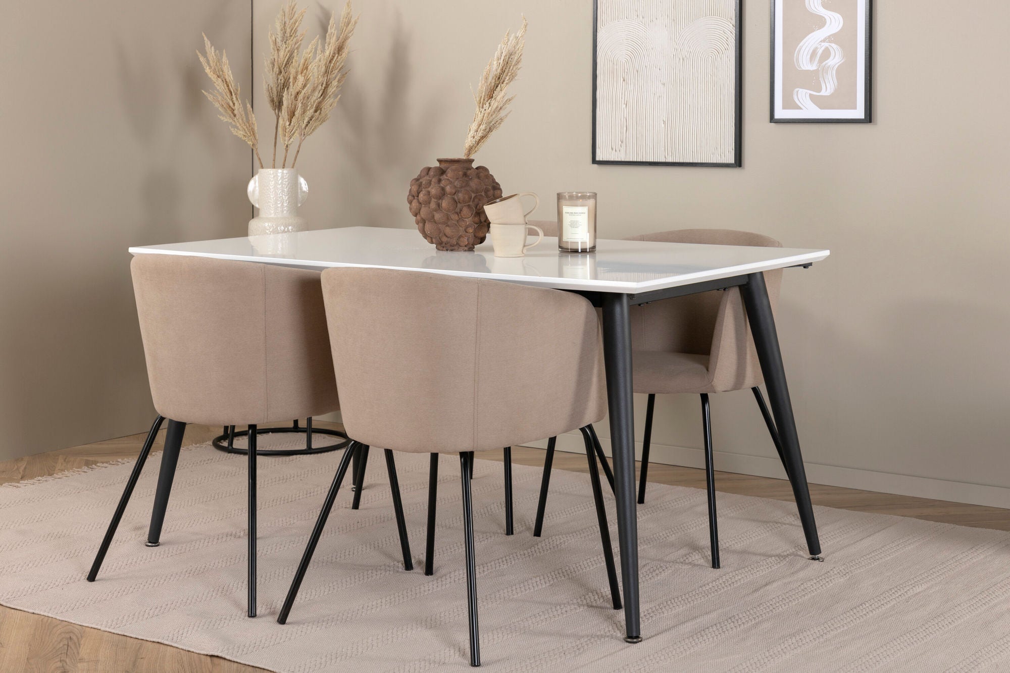 Venture Home Jimmy spisebord - Black / White HPL+Berit stol - Black / Beige Fabric (Polyester linen )_4