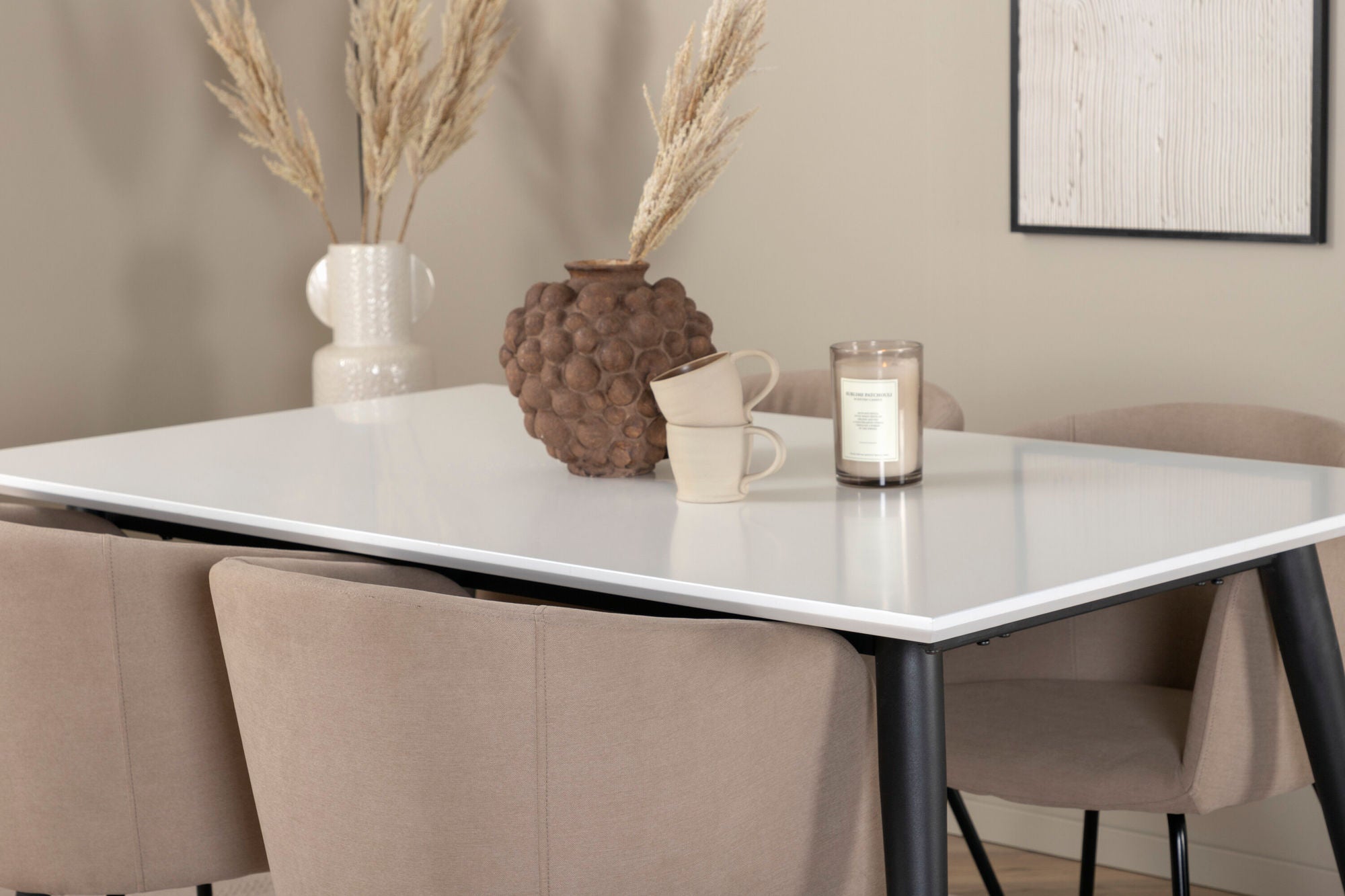 Venture Home Jimmy spisebord - Black / White HPL+Berit stol - Black / Beige Fabric (Polyester linen )_4