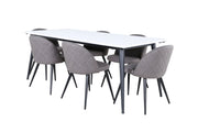 Venture Home Jimmy spisebord - Black / White HPL+Velvet Stitches stol - Black / Grey Micro Fibre_6