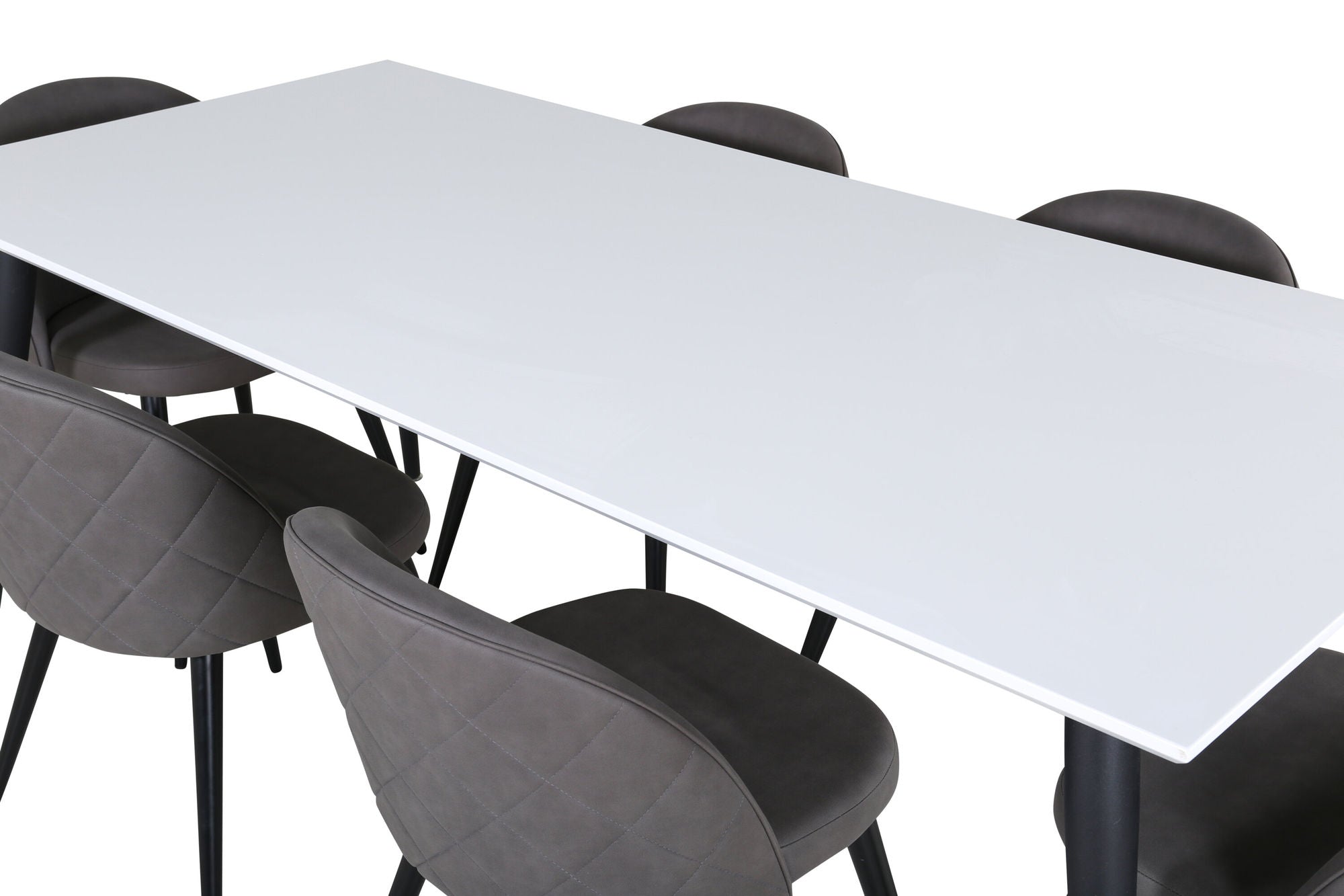 Venture Home Jimmy spisebord - Black / White HPL+Velvet Stitches stol - Black / Grey Micro Fibre_6