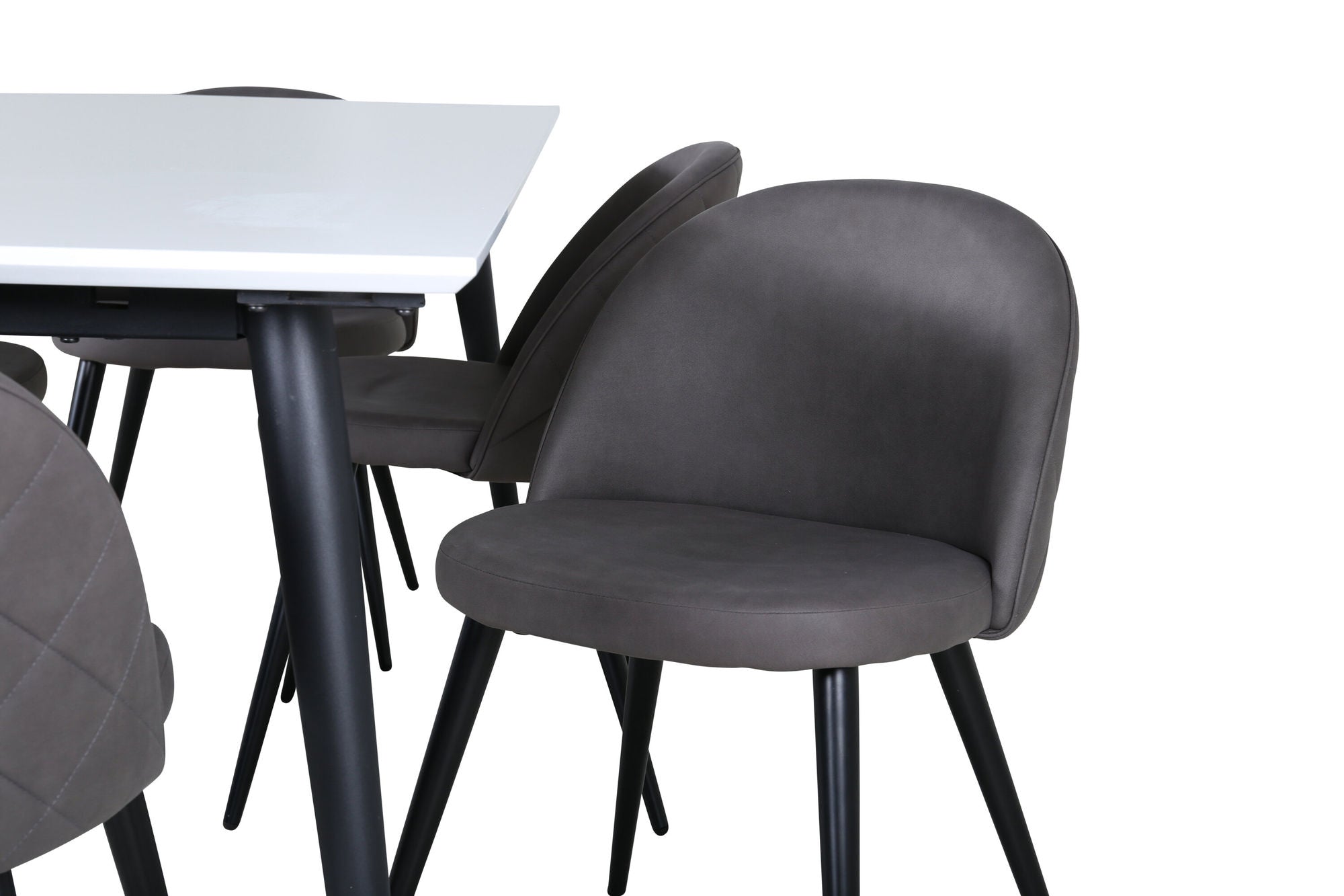 Venture Home Jimmy spisebord - Black / White HPL+Velvet Stitches stol - Black / Grey Micro Fibre_6