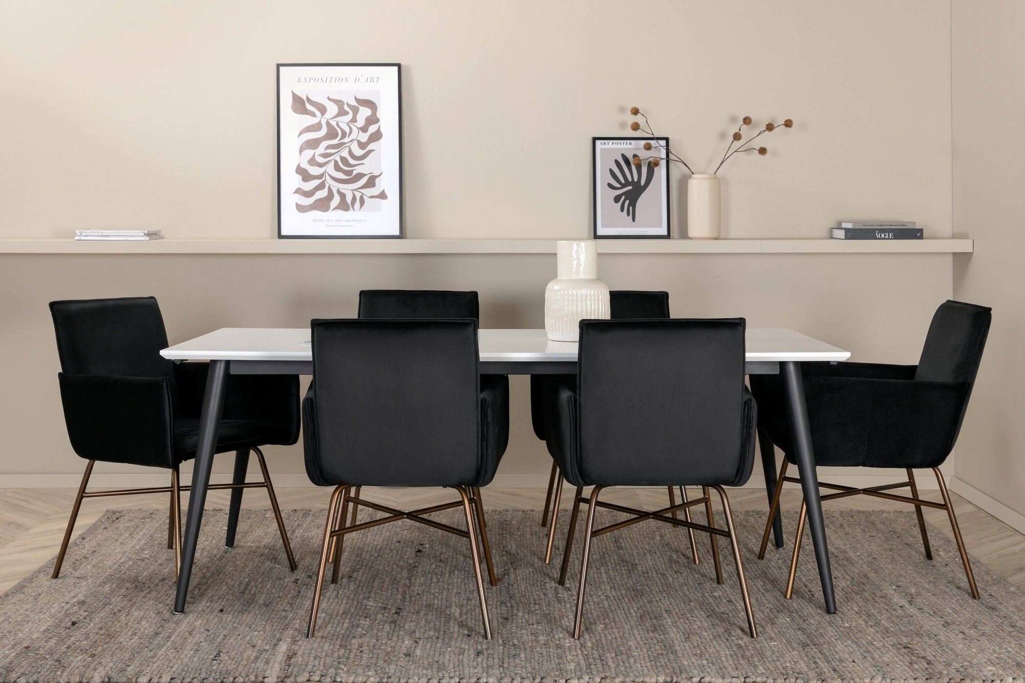 Venture Home Jimmy spisebord - Black / White HPL+Petra stol - Distressed Copper / Black Velvet_6