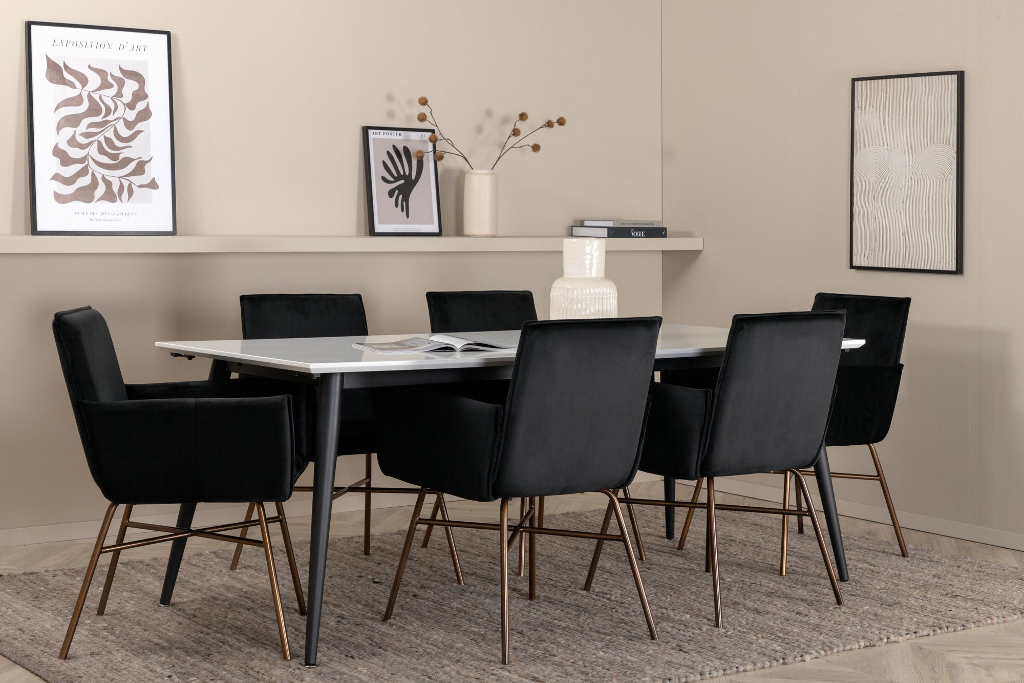 Venture Home Jimmy spisebord - Black / White HPL+Petra stol - Distressed Copper / Black Velvet_6
