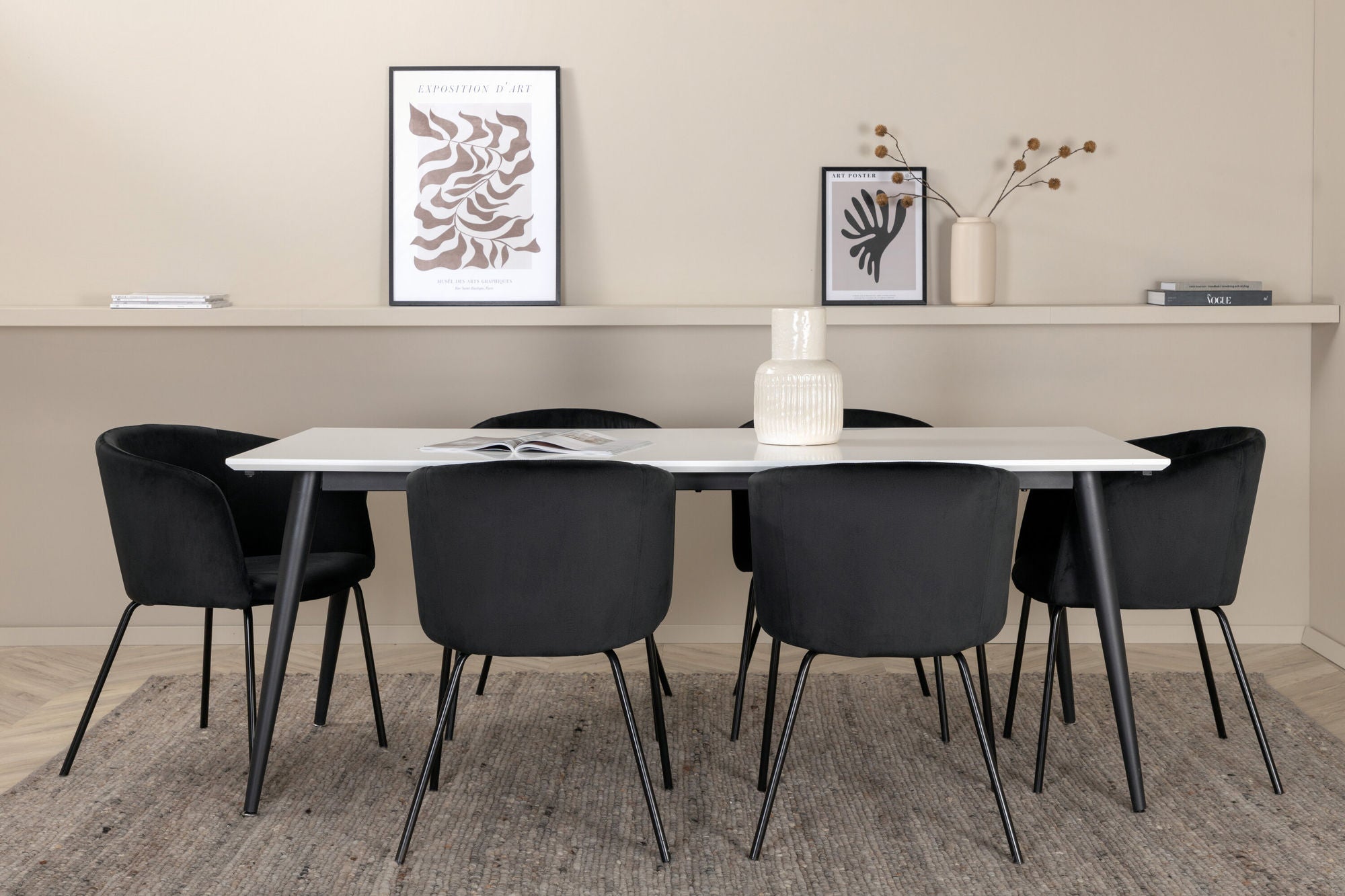 Venture Home Jimmy spisebord - Black / White HPL+Berit stol - Black / Black Velvet_6