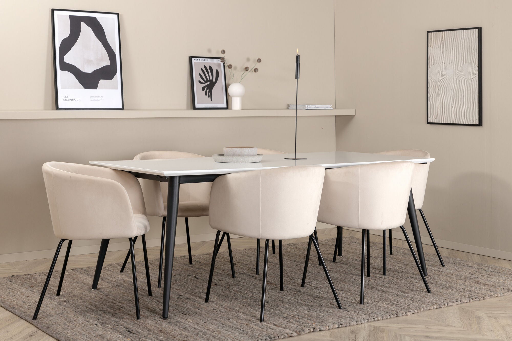 Venture Home Jimmy spisebord - Black / White HPL+Berit stol - Black / Beige Velvet_6