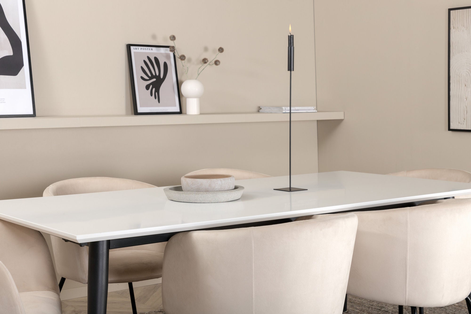 Venture Home Jimmy spisebord - Black / White HPL+Berit stol - Black / Beige Velvet_6