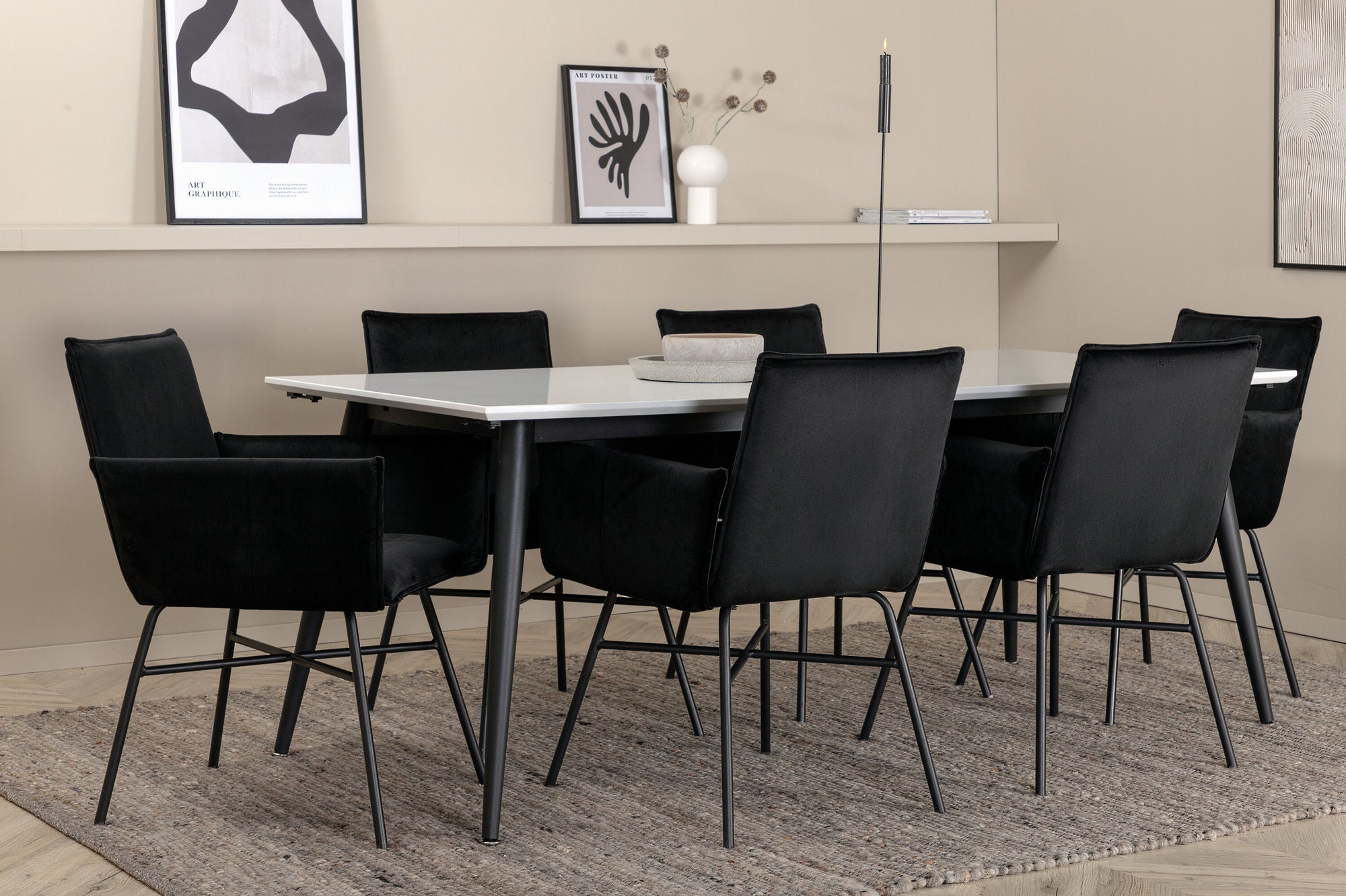 Venture Home Jimmy spisebord - Black / White HPL+Petra stol - Black / Black Velvet_6