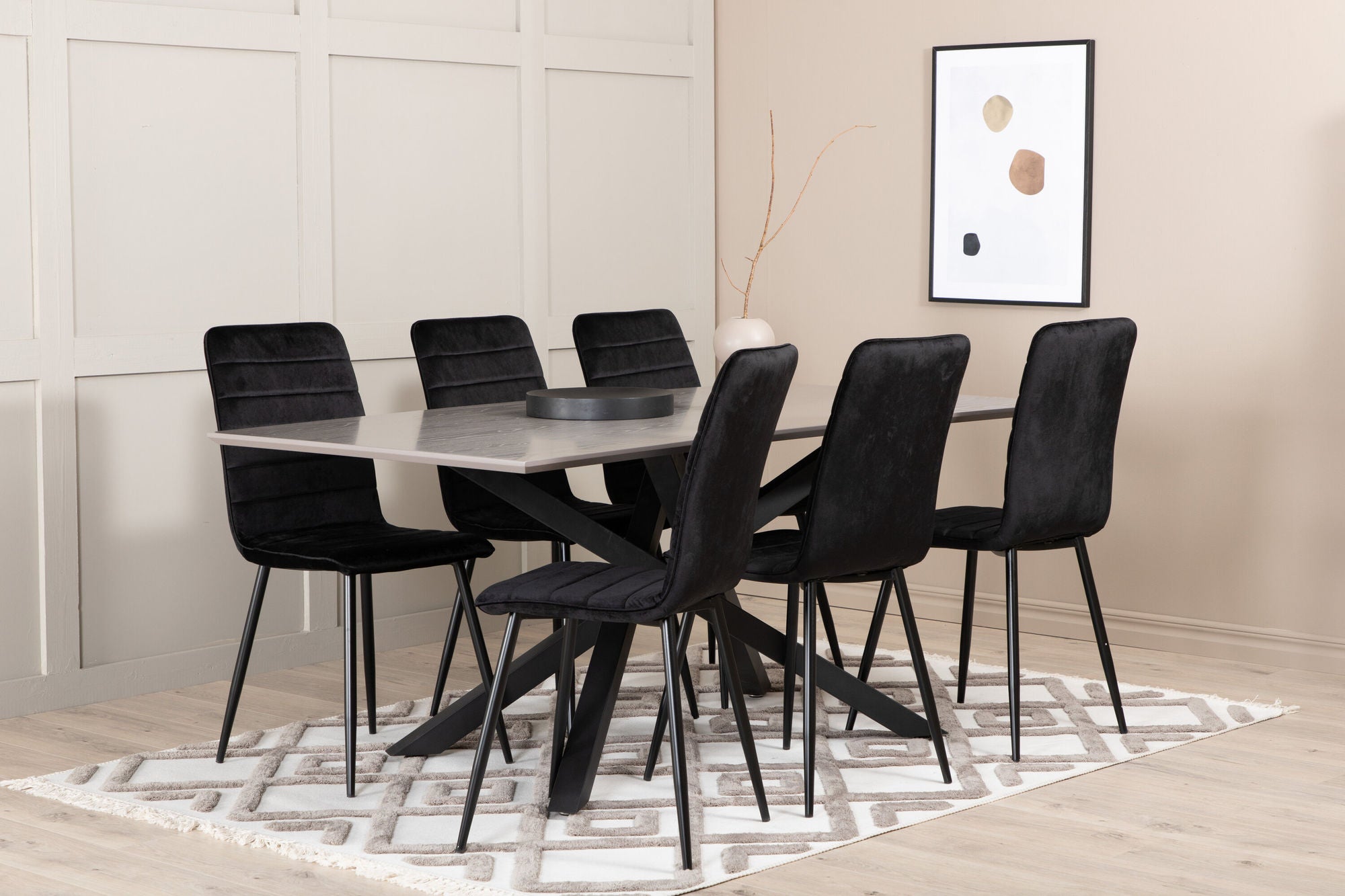 Venture Home Piazza spisebord , Black Grey Veneer+Windu Lyx stol , Black Black Velvet_6