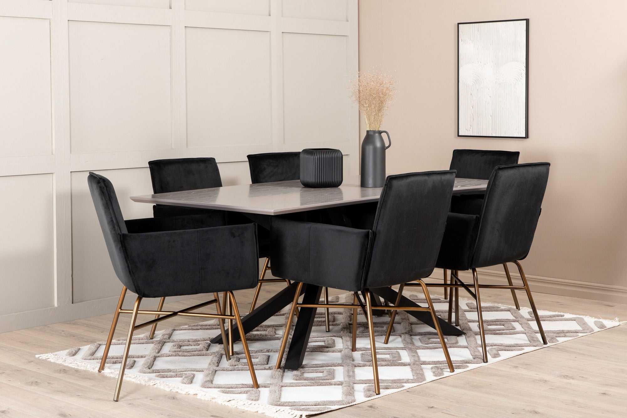 Venture Home Piazza spisebord , Black Grey Veneer+Petra stol , Distressed Copper Black Velvet_6