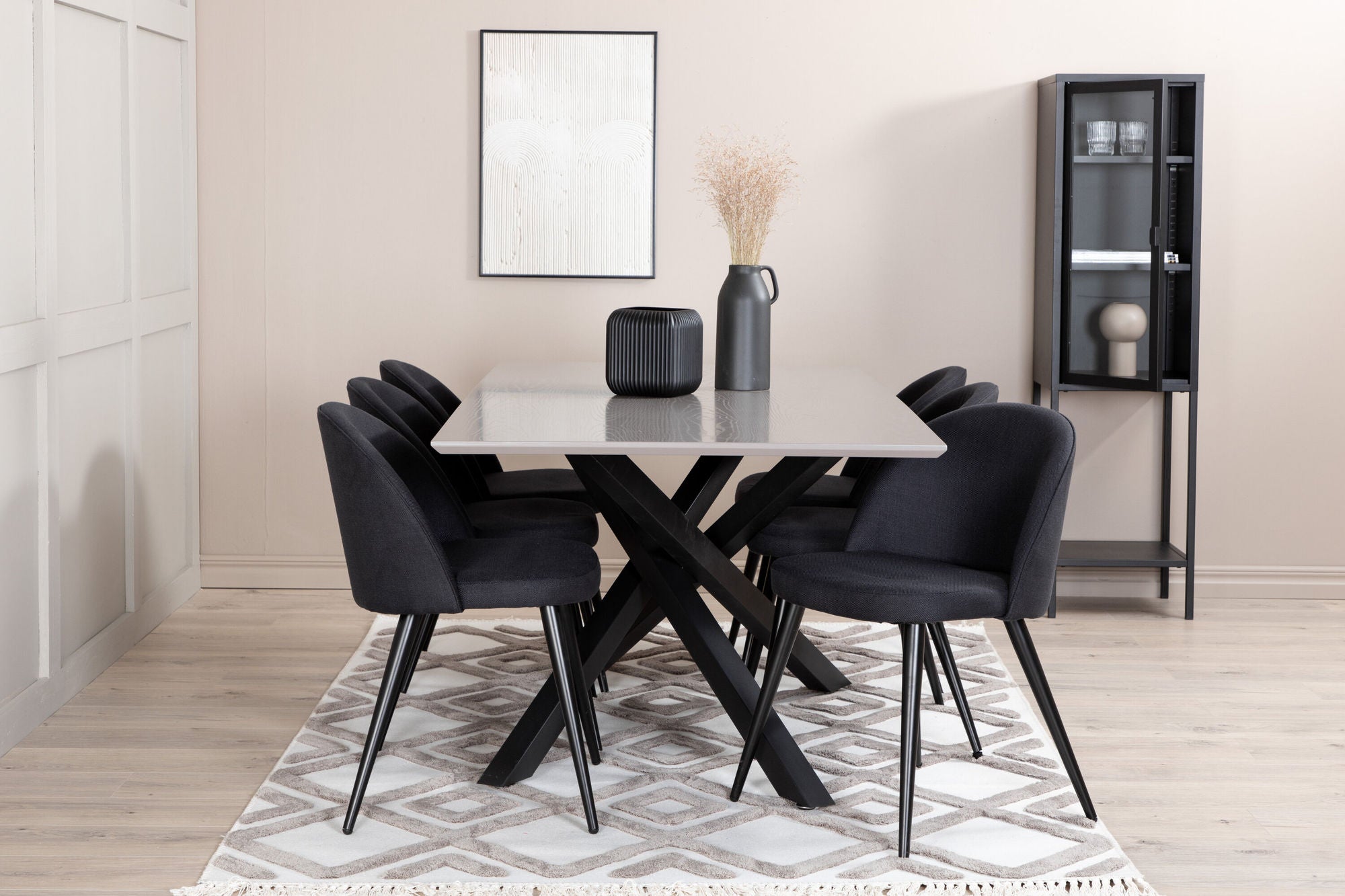 Venture Home Piazza spisebord , Black Grey Veneer+Velvet Dining Chiar , Black legs, Black Fabric_6