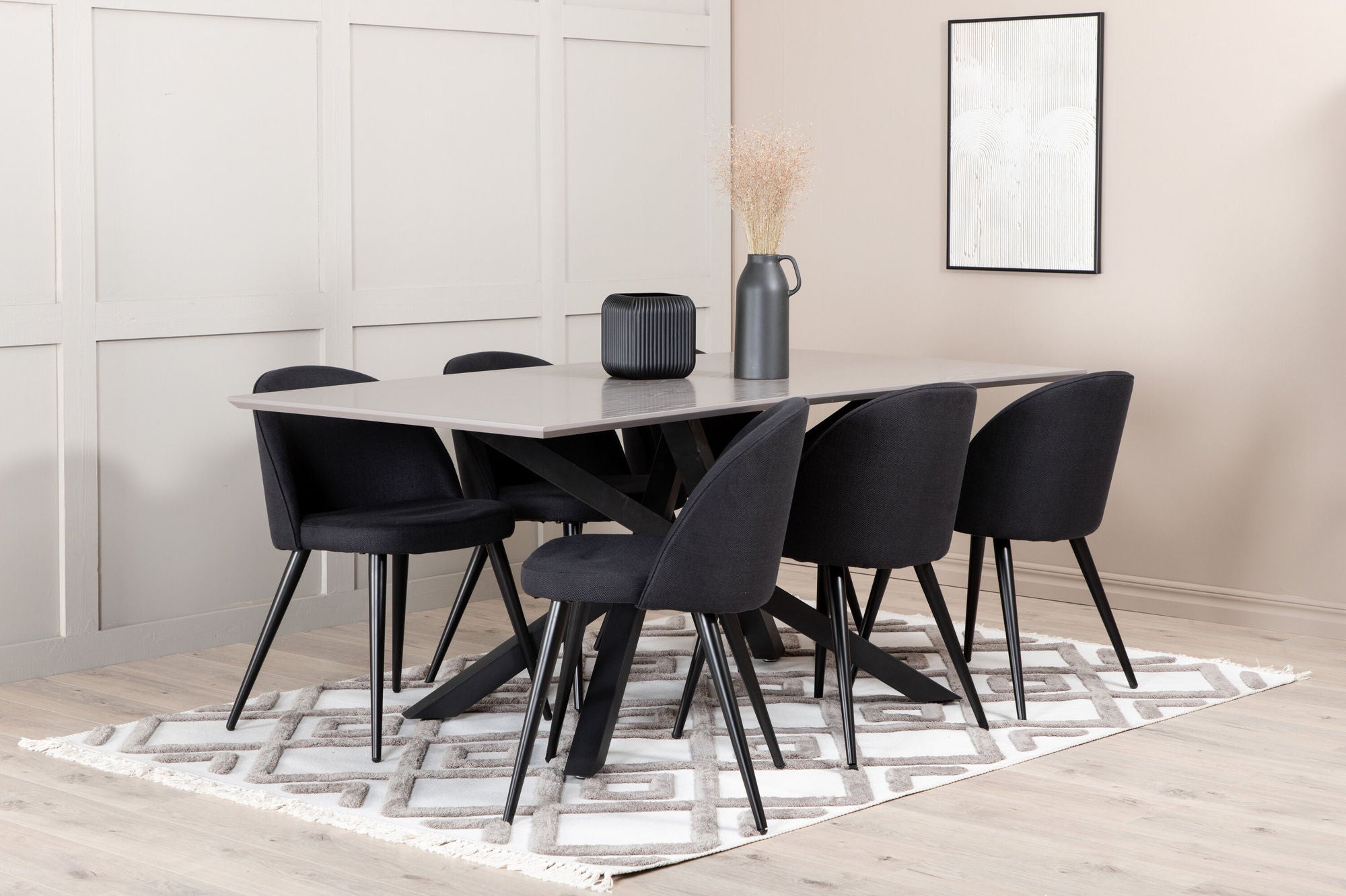 Venture Home Piazza spisebord , Black Grey Veneer+Velvet Dining Chiar , Black legs, Black Fabric_6