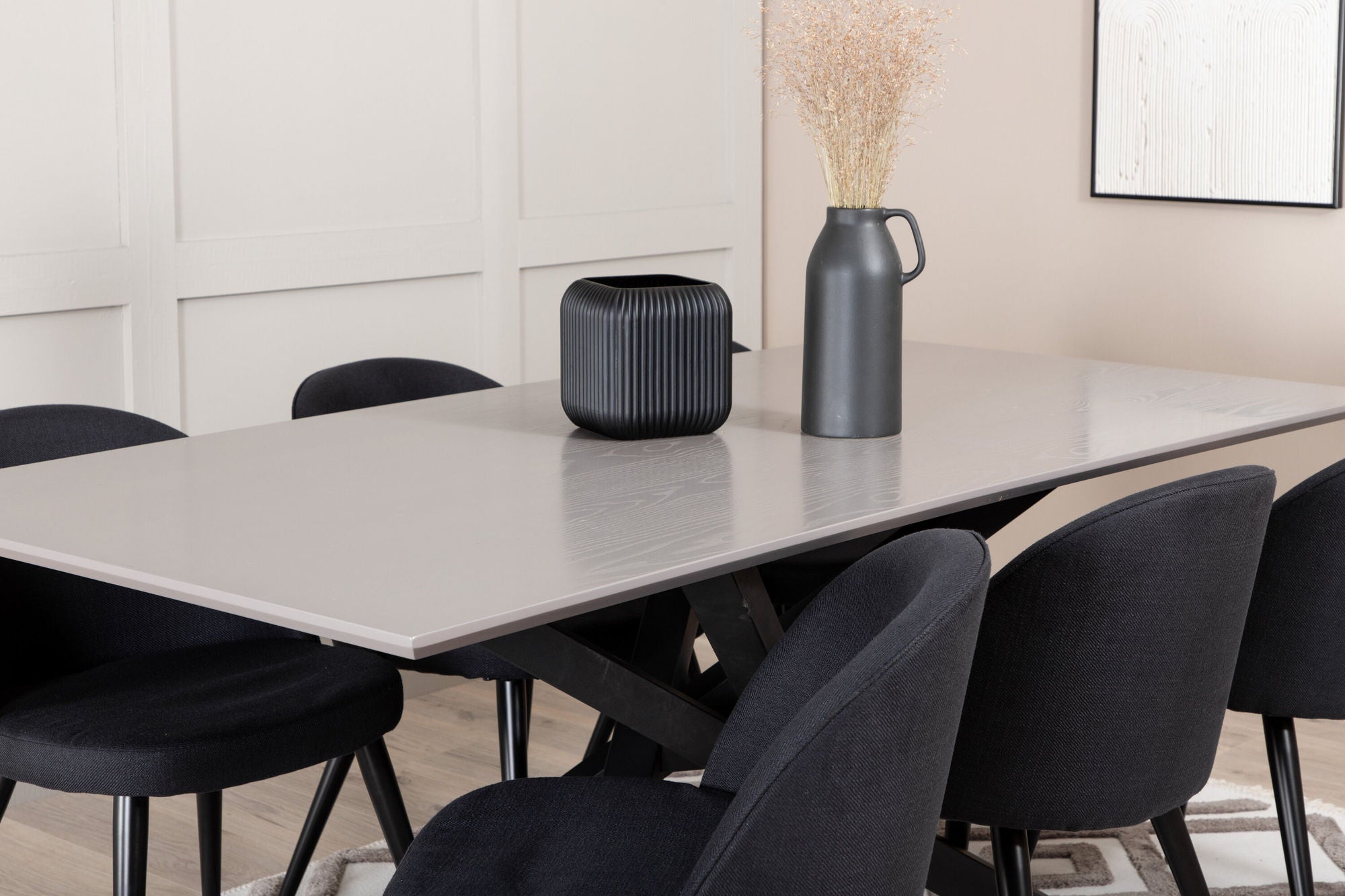 Venture Home Piazza spisebord , Black Grey Veneer+Velvet Dining Chiar , Black legs, Black Fabric_6