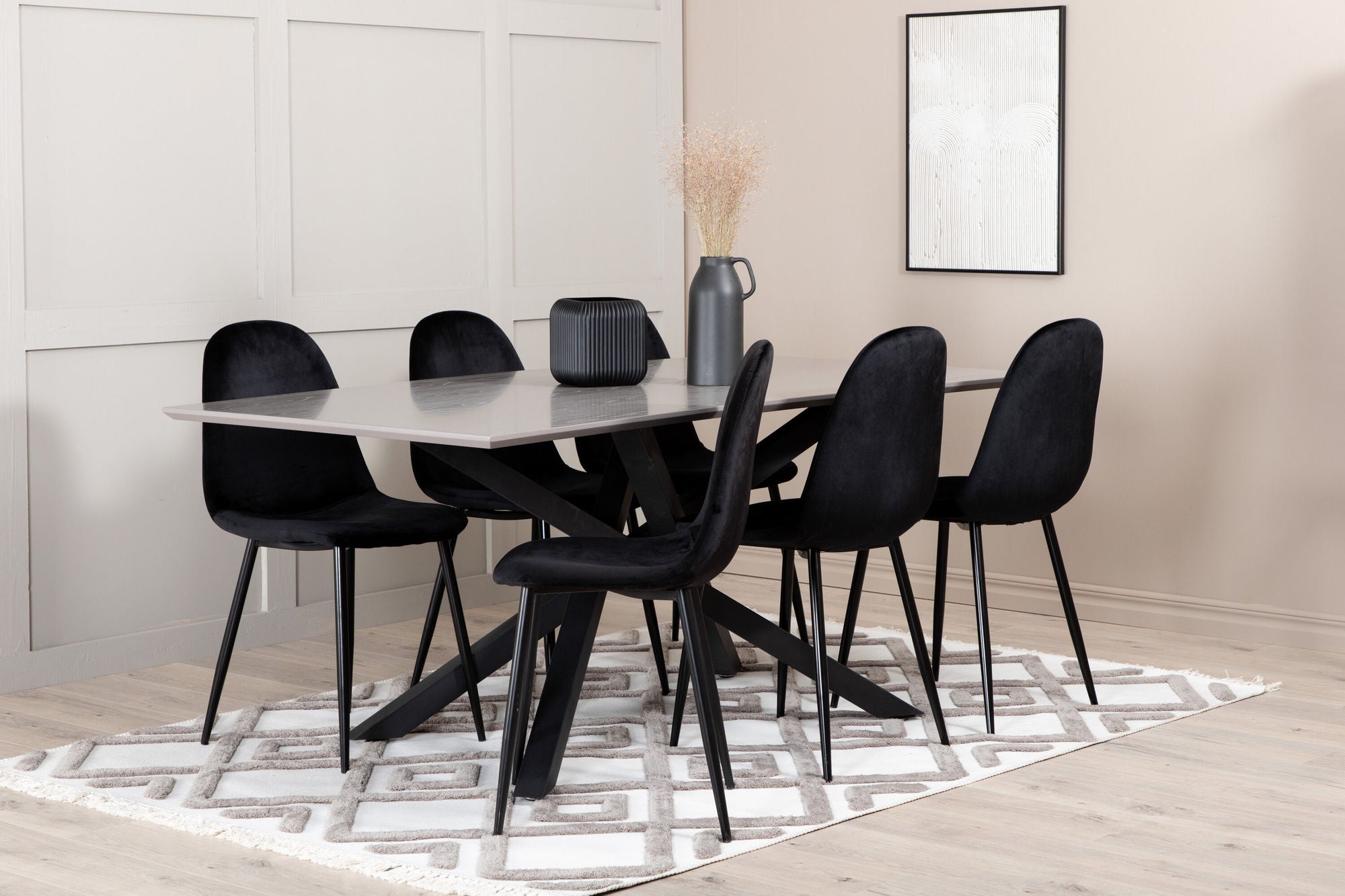 Venture Home Piazza spisebord , Black Grey Veneer+Polar Spisebordsstol , Black legs Black Velvet (ers√§tter 19902,888)_6