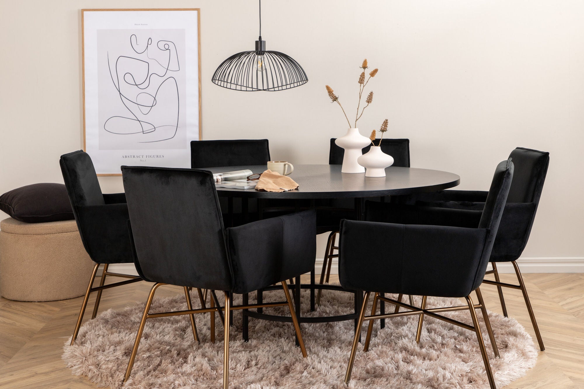 Venture Home Copenhagen - spisebord round - Black / Black+Petra stol - Distressed Copper / Black Velvet_6