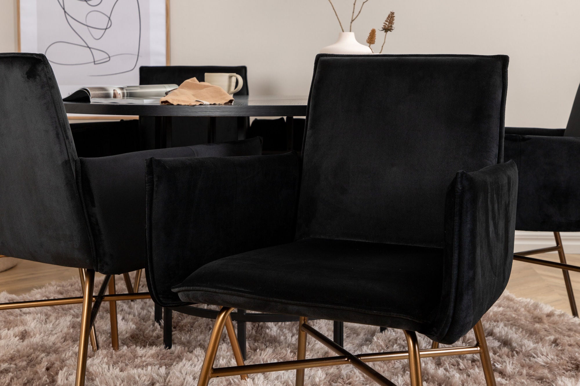 Venture Home Copenhagen - spisebord round - Black / Black+Petra stol - Distressed Copper / Black Velvet_6