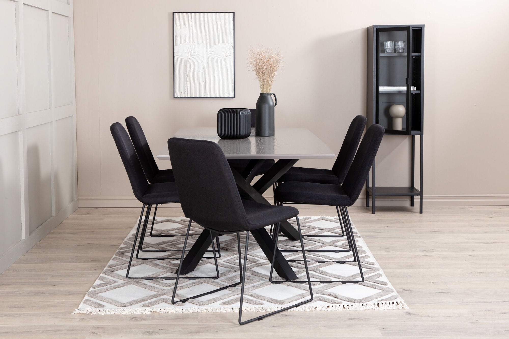 Venture Home Piazza spisebord , Black Grey Veneer+Muce Spisebordsstol , Black Legs , Black Fabric_6