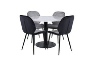 Venture Home Estelle rund spisebord ø106 H75 - White / Black+Emma stol - Black / Black and Light Grey Black Velvet in Back Grey Velvet in front_4