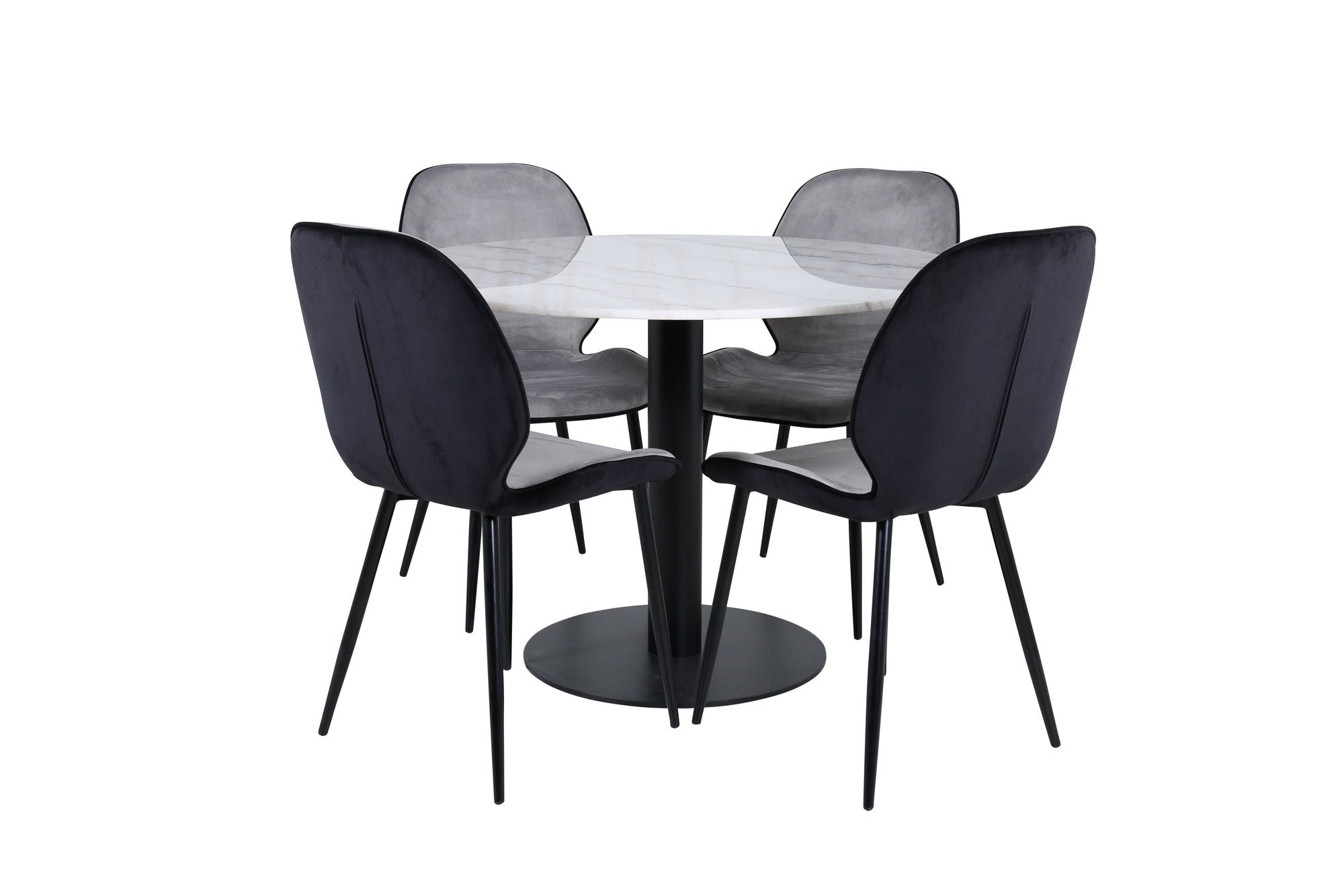 Venture Home Estelle rund spisebord ø106 H75 - White / Black+Emma stol - Black / Black and Light Grey Black Velvet in Back Grey Velvet in front_4