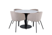Venture Home Estelle rund spisebord ø106 H75 - White / Black+Berit stol - Black / Beige Fabric (Polyester linen )_4