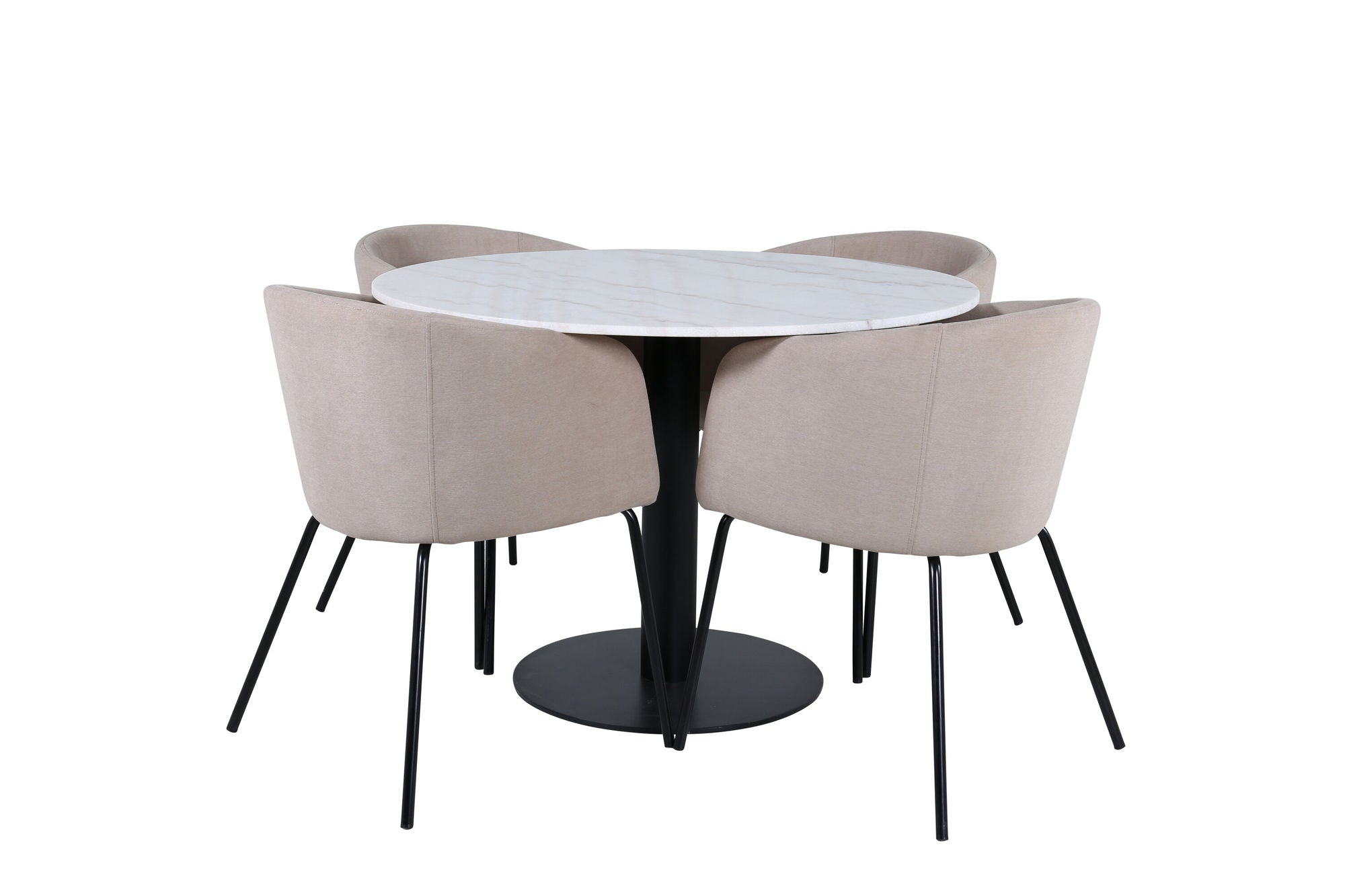 Venture Home Estelle rund spisebord ø106 H75 - White / Black+Berit stol - Black / Beige Fabric (Polyester linen )_4