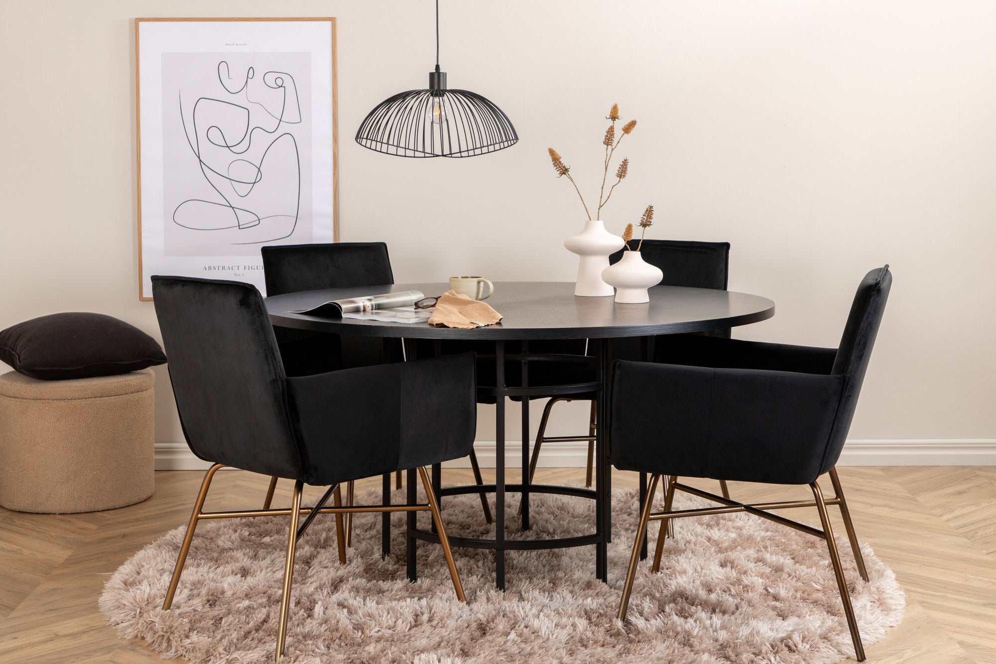 Venture Home Copenhagen - spisebord round - Black / Black+Petra stol - Distressed Copper / Black Velvet_4