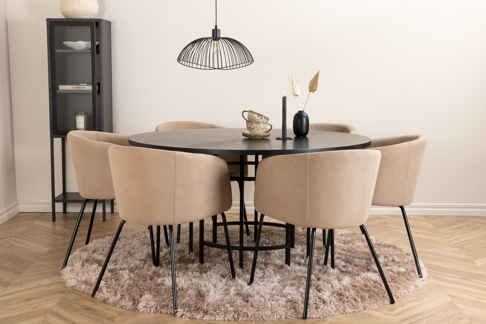Venture Home Copenhagen - spisebord round - Black / Black+Berit stol - Black / Beige Fabric (Polyester linen )_6