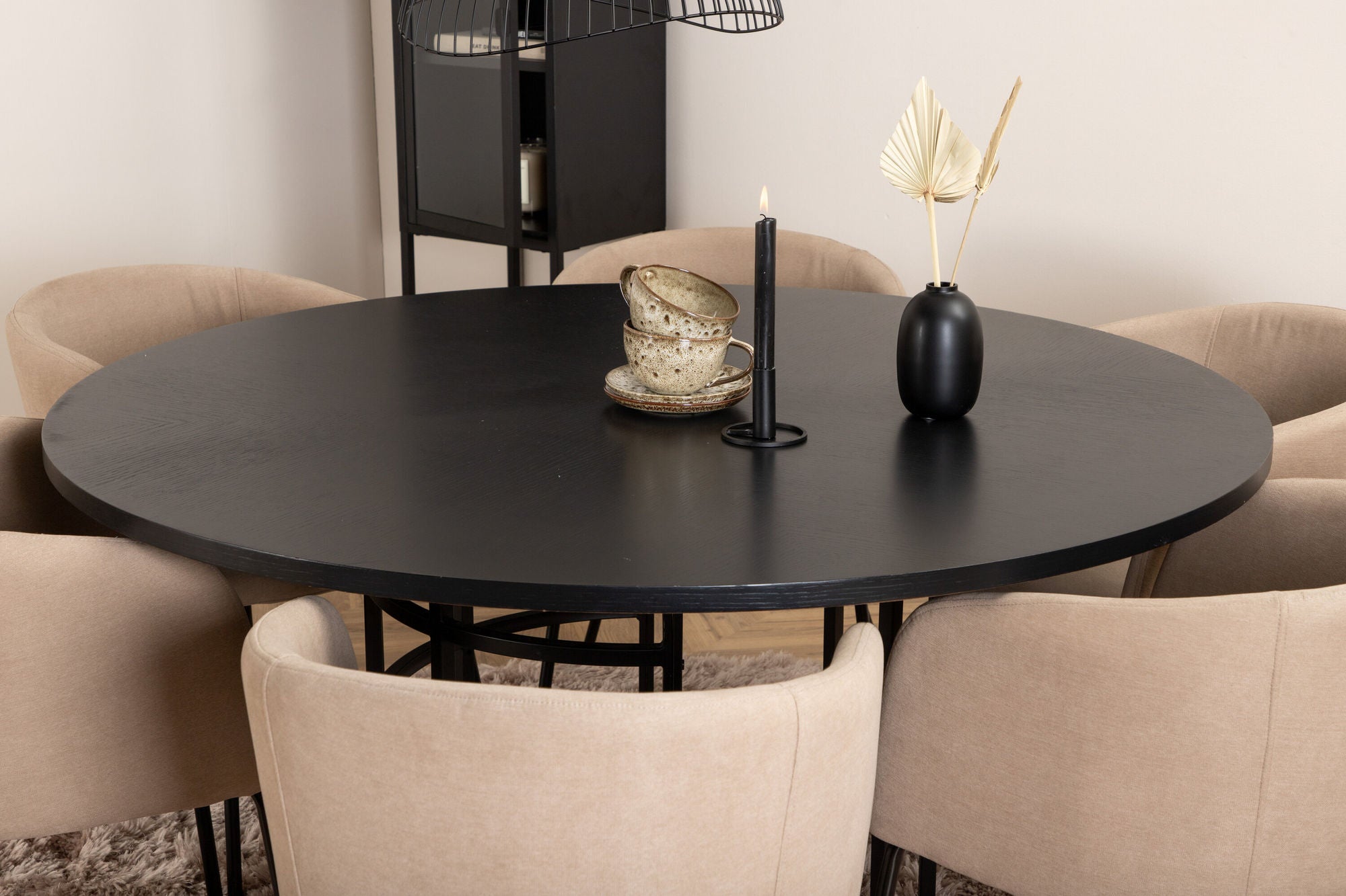Venture Home Copenhagen - spisebord round - Black / Black+Berit stol - Black / Beige Fabric (Polyester linen )_6