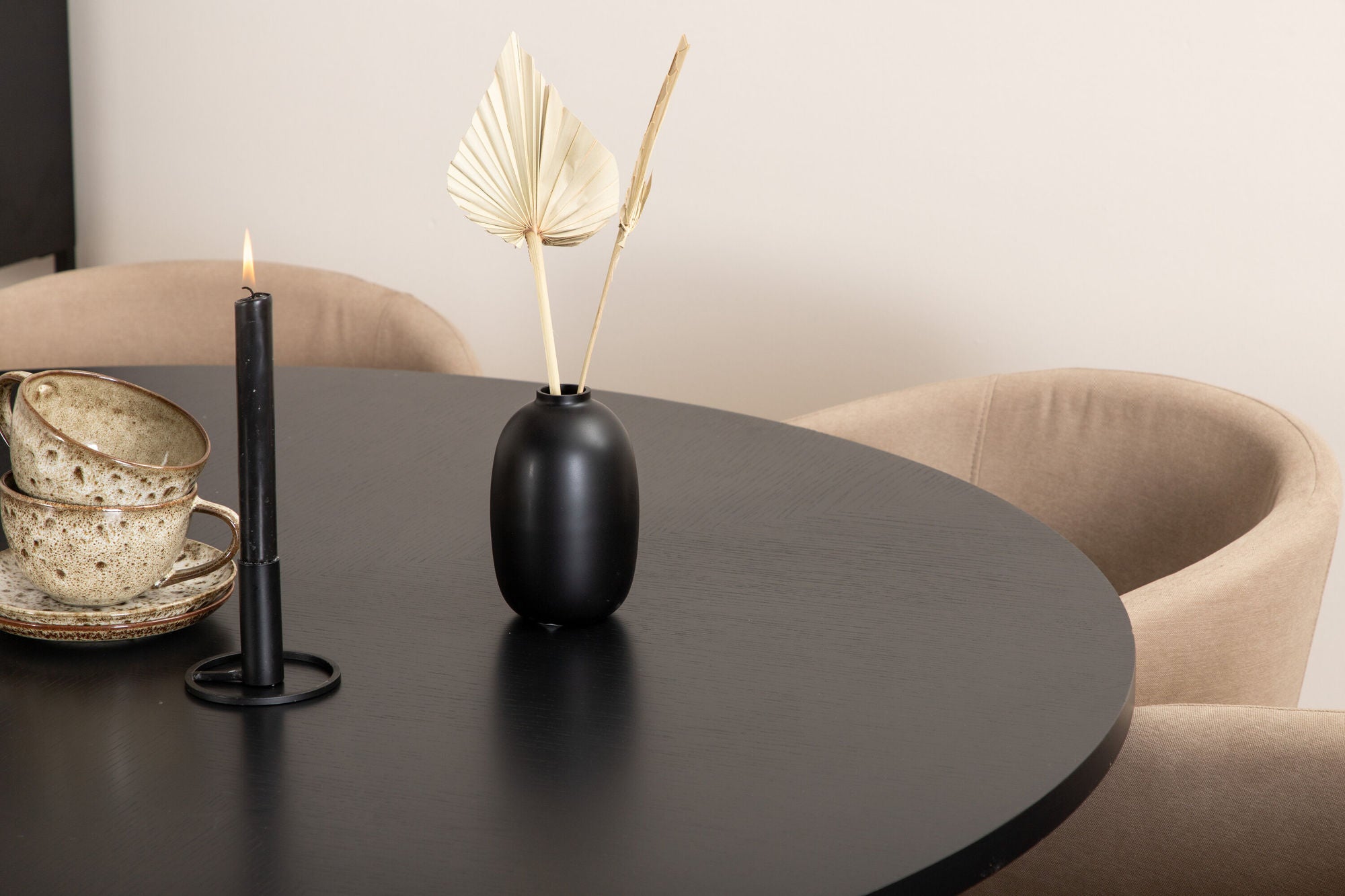 Venture Home Copenhagen - spisebord round - Black / Black+Berit stol - Black / Beige Fabric (Polyester linen )_6