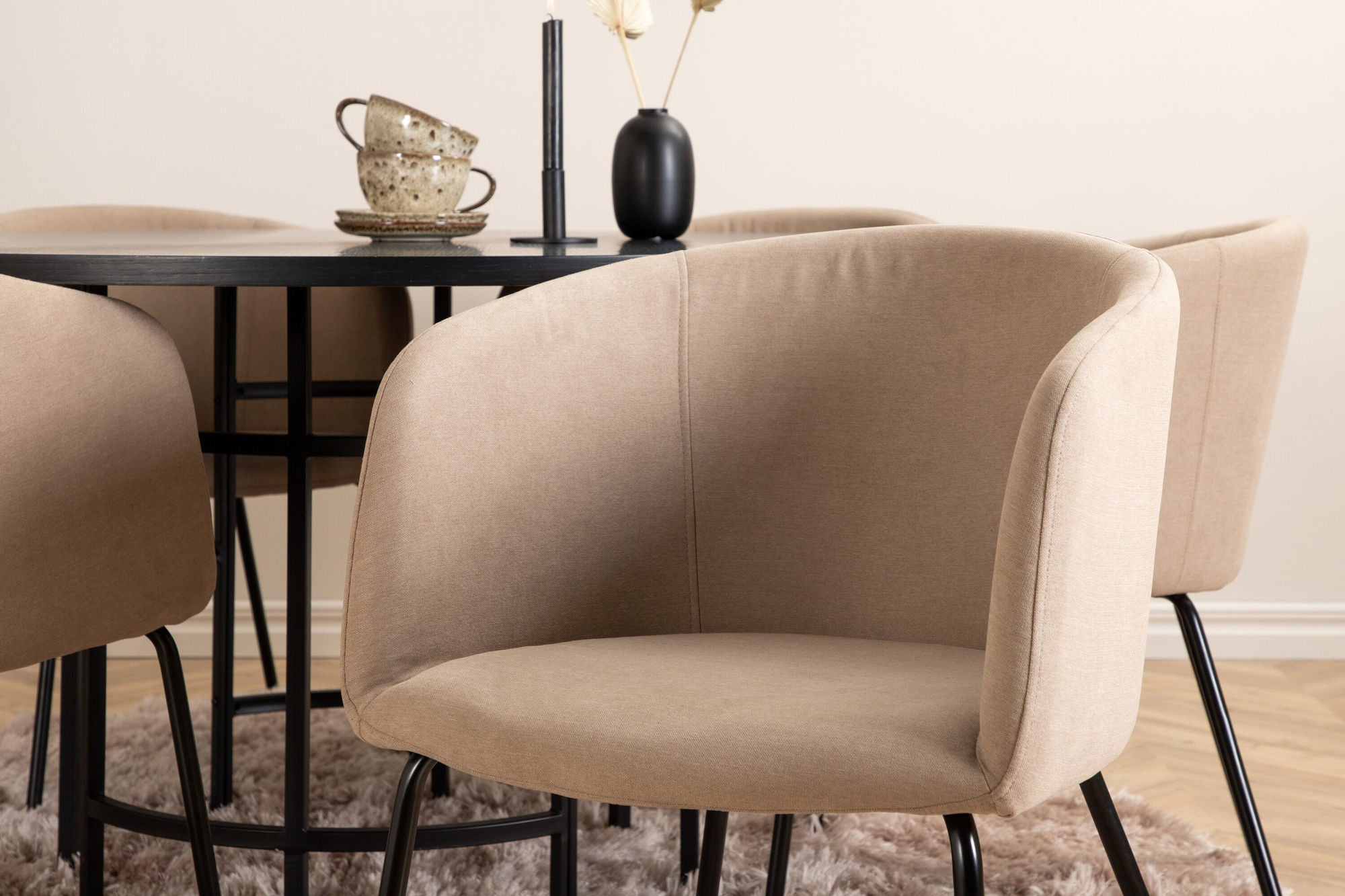 Venture Home Copenhagen - spisebord round - Black / Black+Berit stol - Black / Beige Fabric (Polyester linen )_6