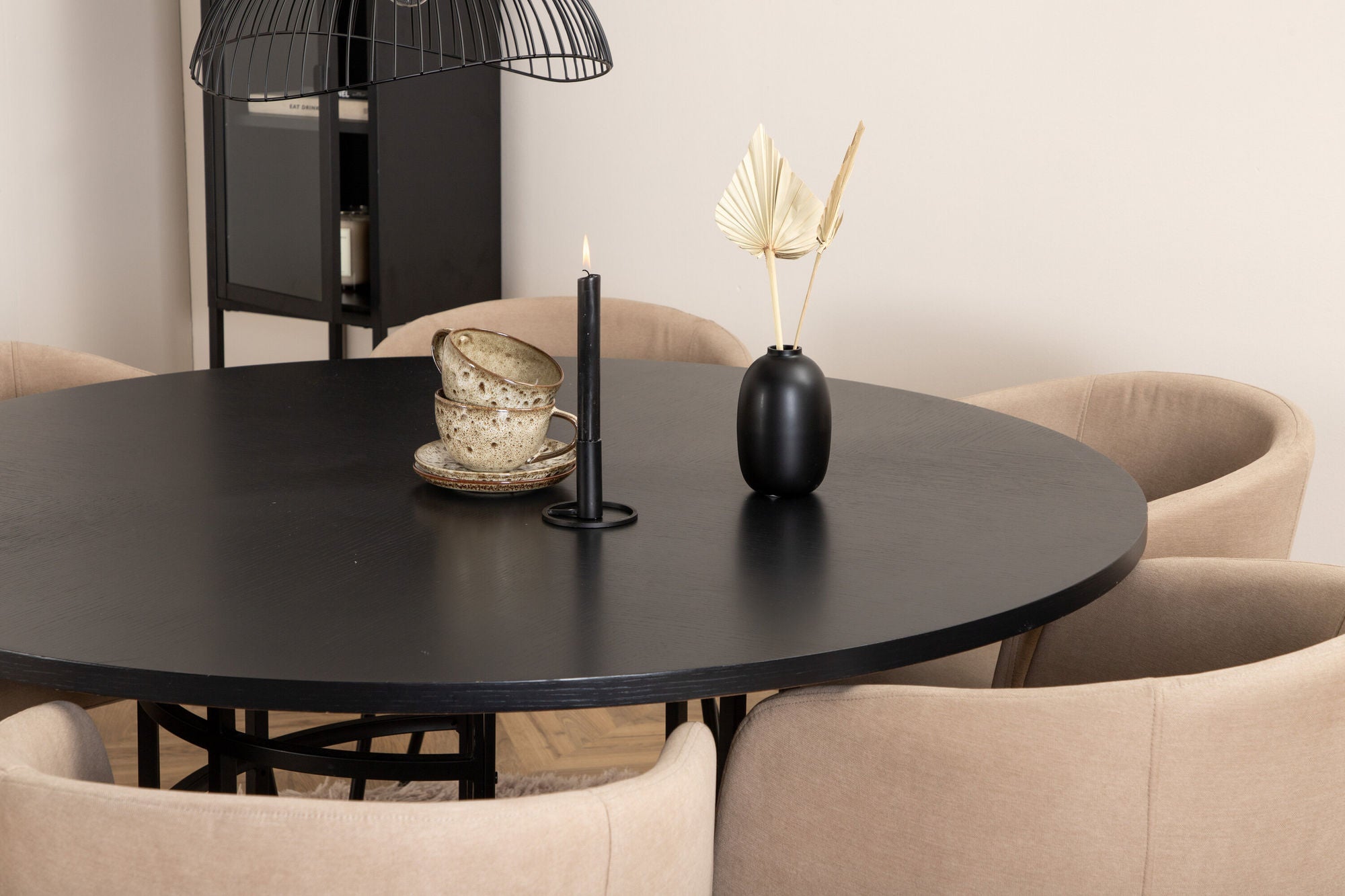 Venture Home Copenhagen - spisebord round - Black / Black+Berit stol - Black / Beige Fabric (Polyester linen )_6