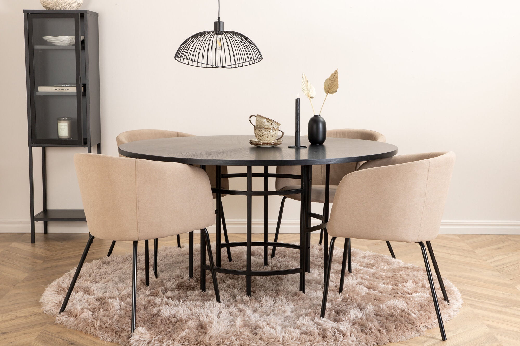 Venture Home Copenhagen - spisebord round - Black / Black+Berit stol - Black / Beige Fabric (Polyester linen )_4
