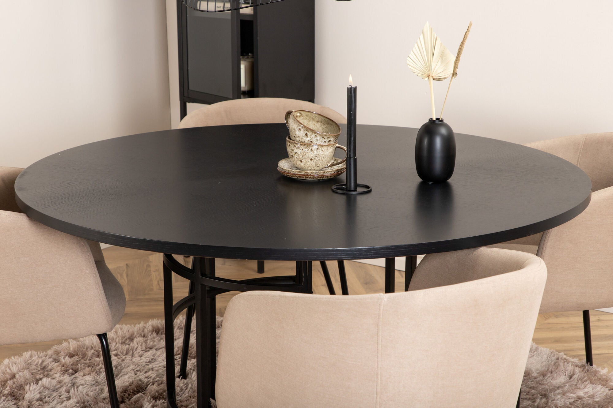 Venture Home Copenhagen - spisebord round - Black / Black+Berit stol - Black / Beige Fabric (Polyester linen )_4
