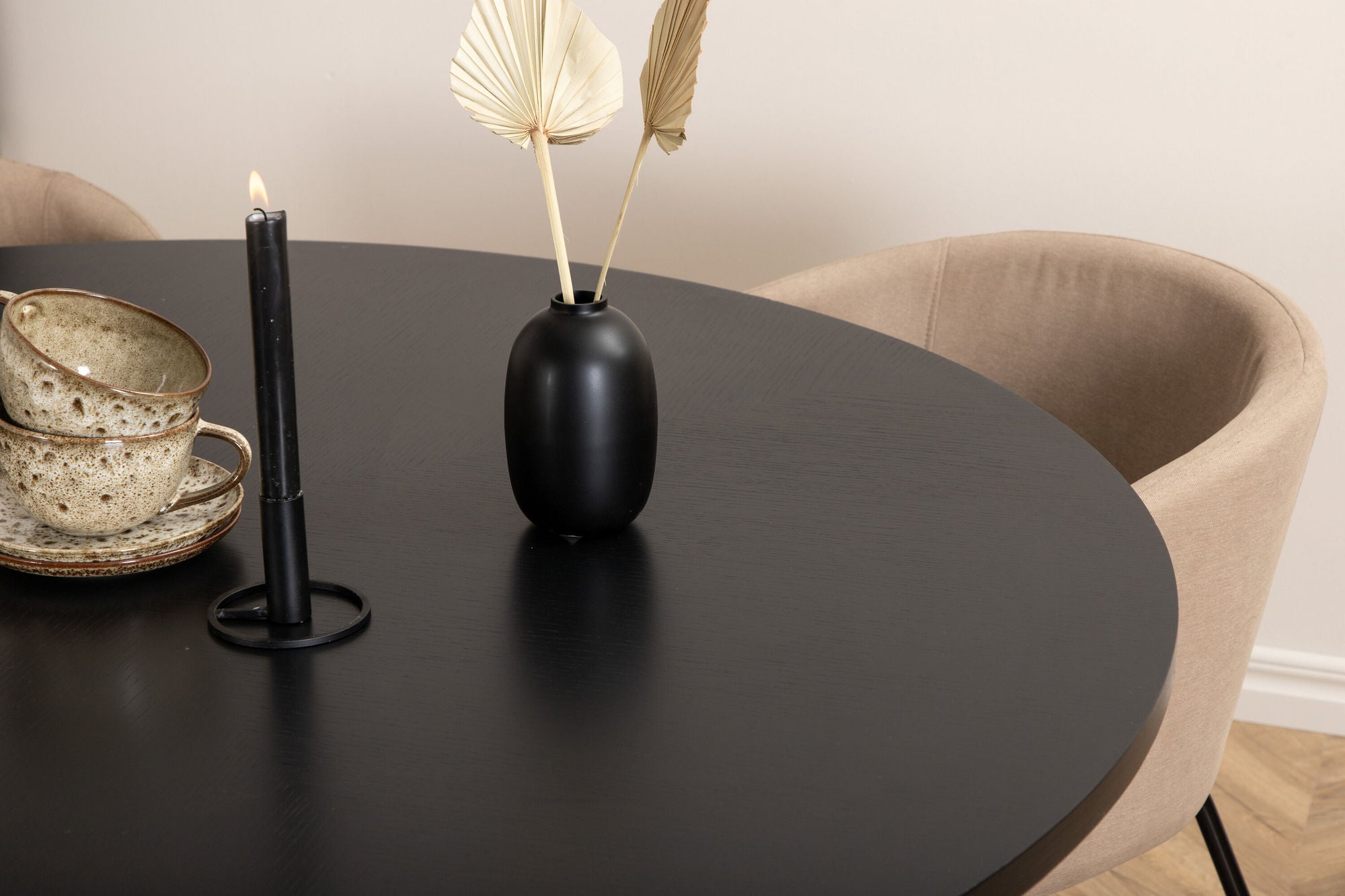 Venture Home Copenhagen - spisebord round - Black / Black+Berit stol - Black / Beige Fabric (Polyester linen )_4