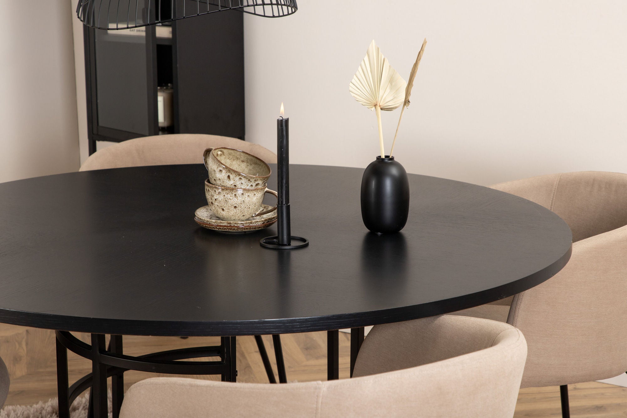Venture Home Copenhagen - spisebord round - Black / Black+Berit stol - Black / Beige Fabric (Polyester linen )_4