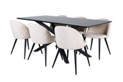 Venture Home Piazza spisebord - Black / Black Veneer+Velvet Stitches stol - Black / Beige Velvet_6