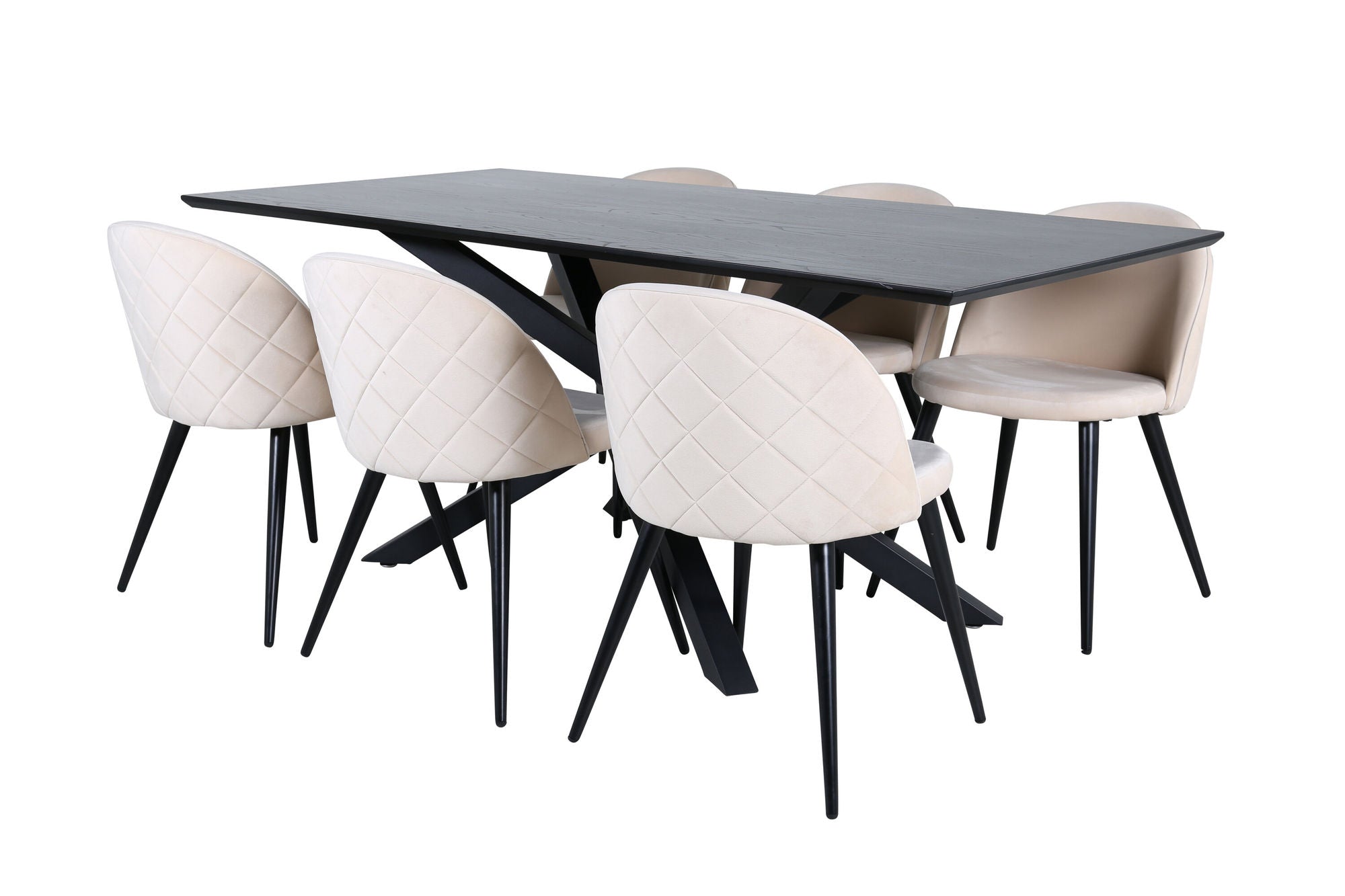 Venture Home Piazza spisebord - Black / Black Veneer+Velvet Stitches stol - Black / Beige Velvet_6