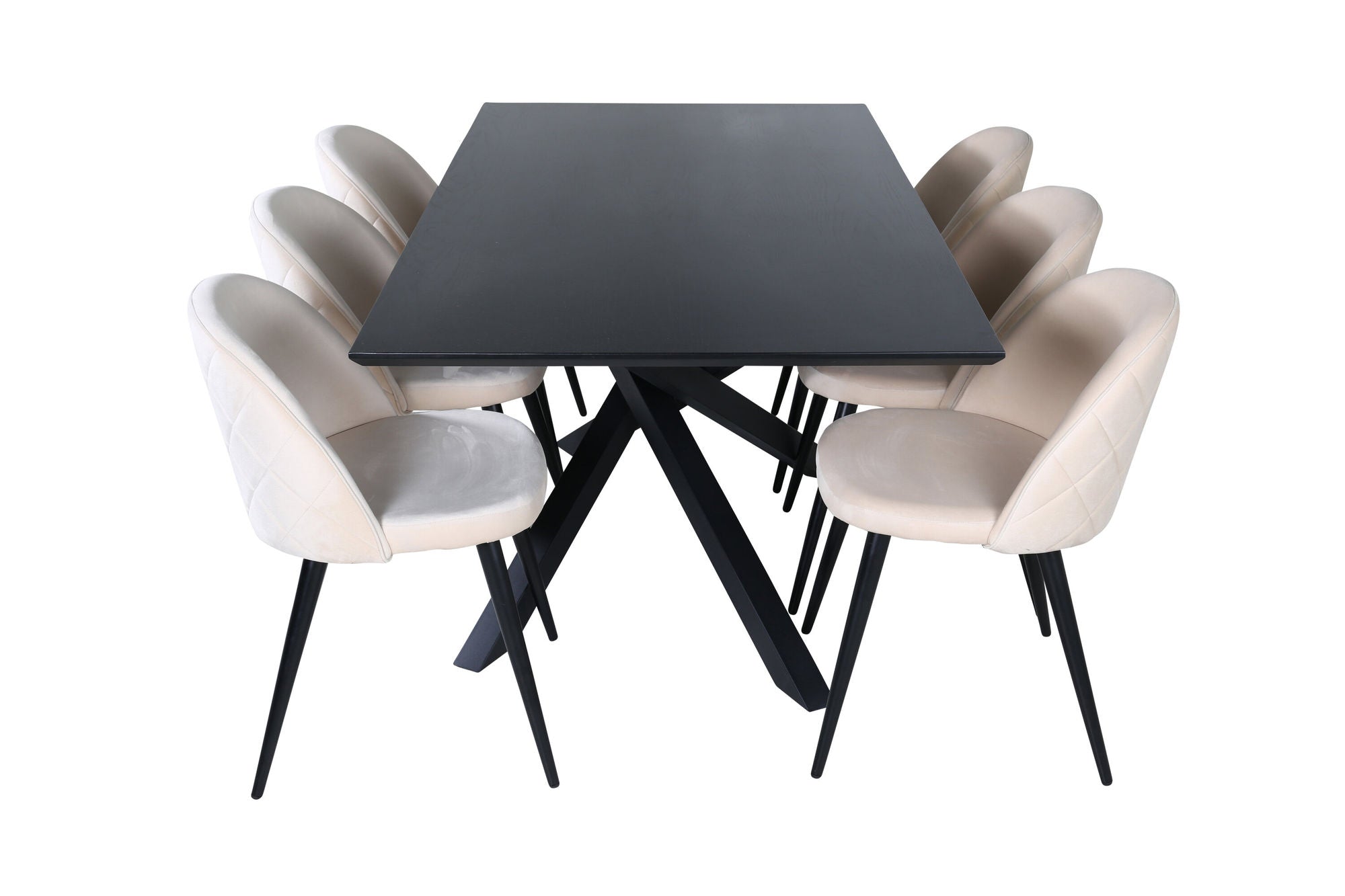 Venture Home Piazza spisebord - Black / Black Veneer+Velvet Stitches stol - Black / Beige Velvet_6