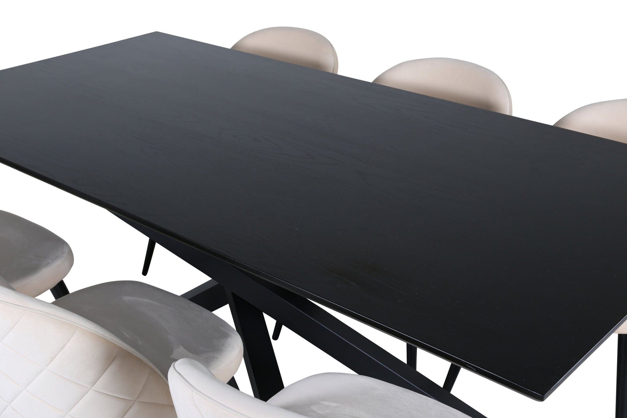 Venture Home Piazza spisebord - Black / Black Veneer+Velvet Stitches stol - Black / Beige Velvet_6