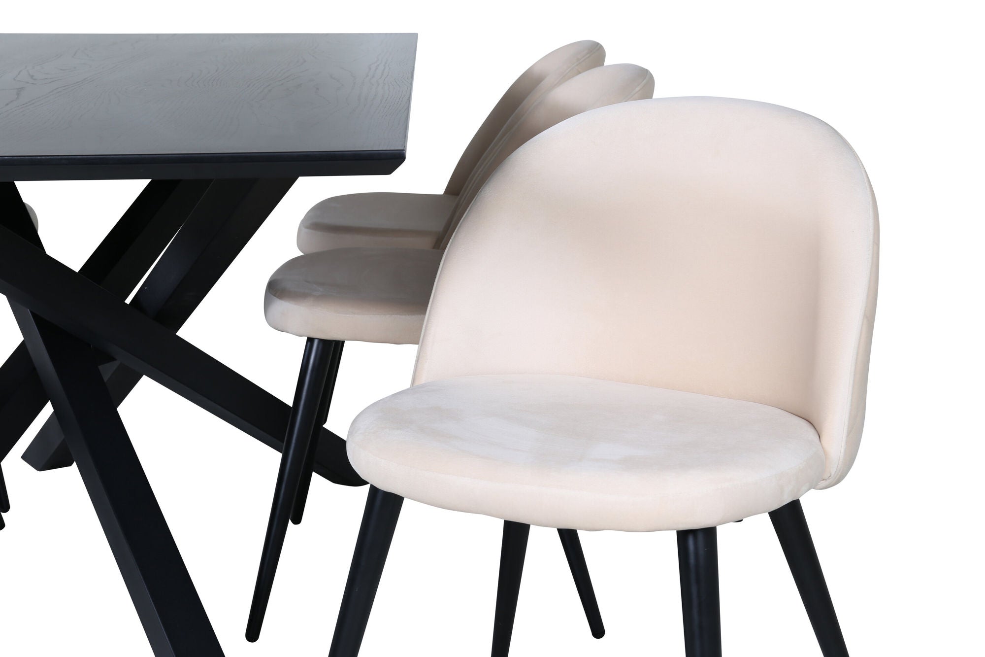 Venture Home Piazza spisebord - Black / Black Veneer+Velvet Stitches stol - Black / Beige Velvet_6