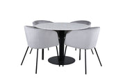 Venture Home Estelle rund spisebord ø106 H75 - White / Black+Berit stol - Black / Light Grey Velvet_4
