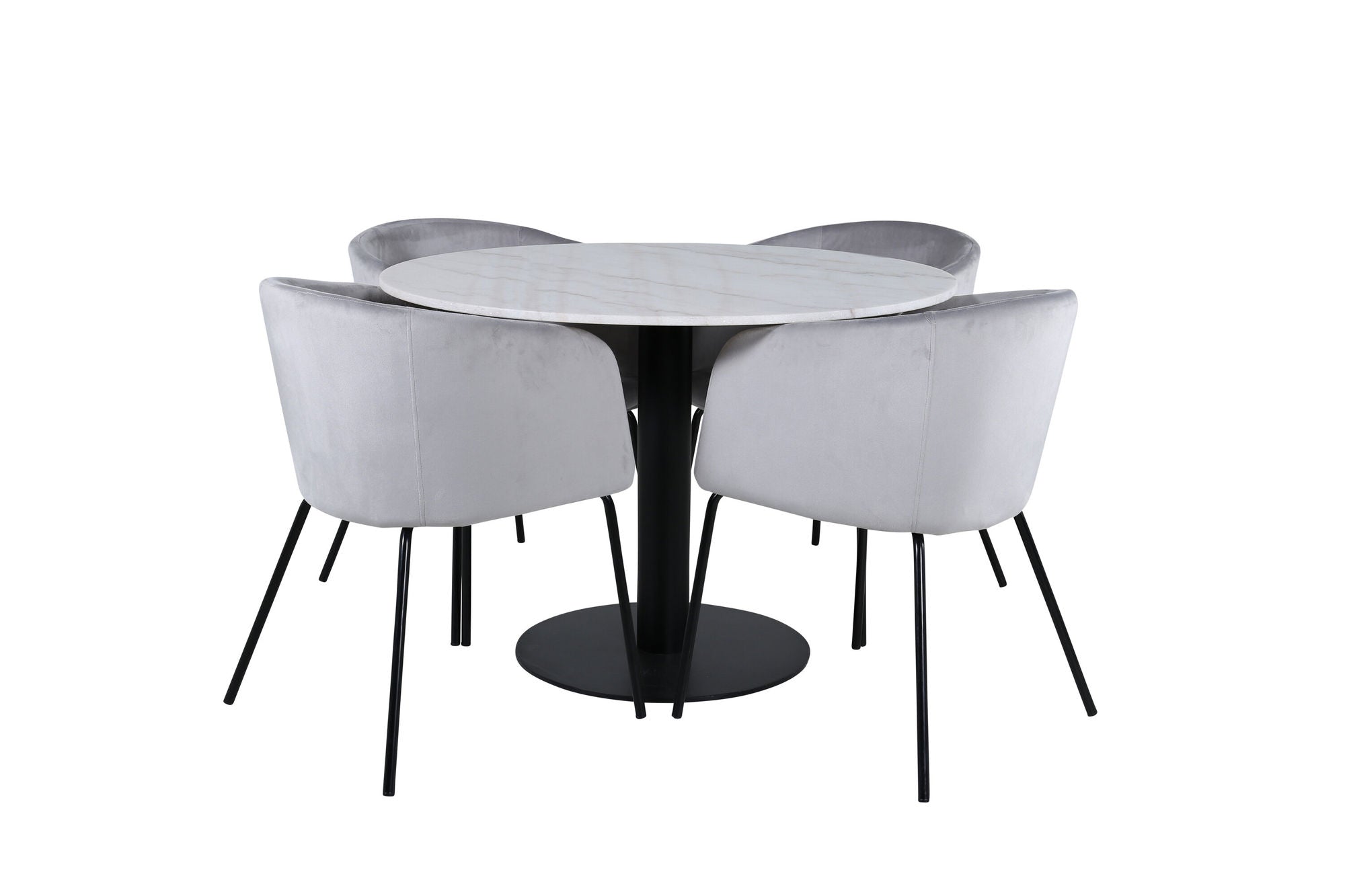 Venture Home Estelle rund spisebord ø106 H75 - White / Black+Berit stol - Black / Light Grey Velvet_4