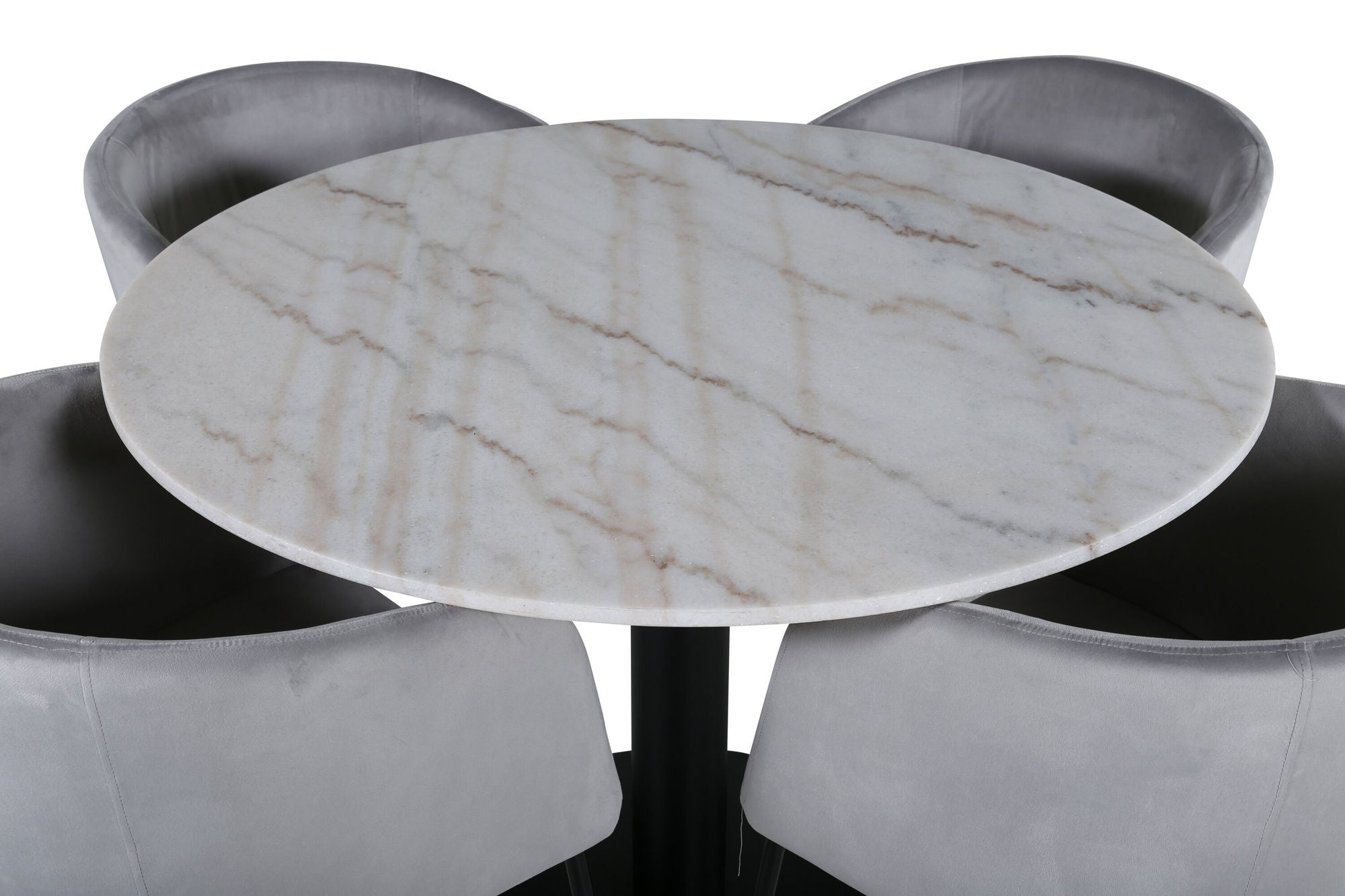 Venture Home Estelle rund spisebord ø106 H75 - White / Black+Berit stol - Black / Light Grey Velvet_4